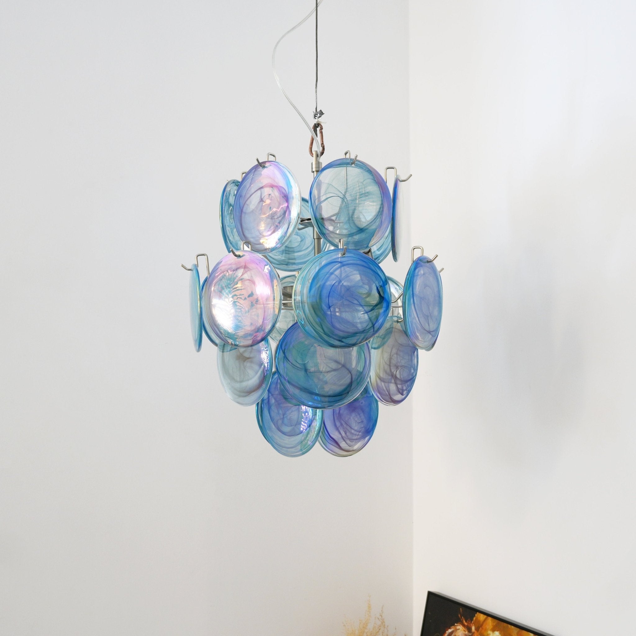 Aurora Chandelier Blue Murano Glass Disc Vintage - Neutralighting