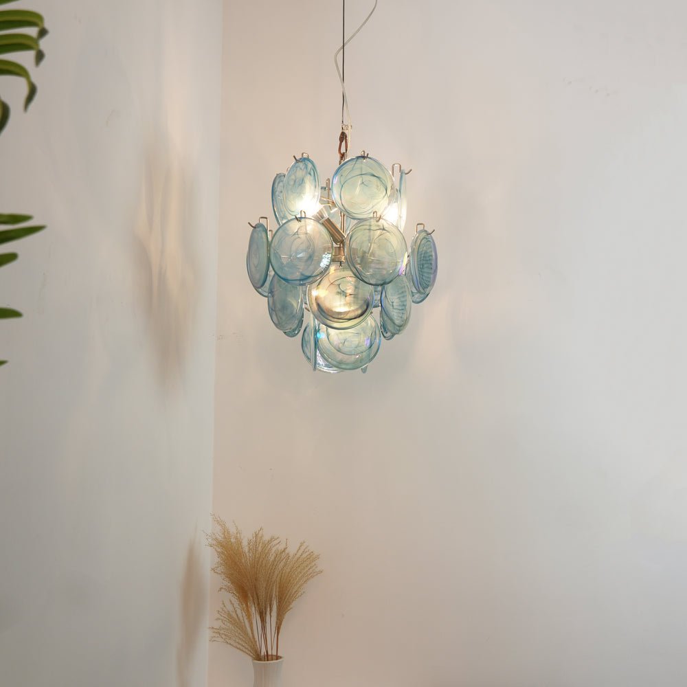 Aurora Chandelier Blue Murano Glass Disc Vintage - Neutralighting