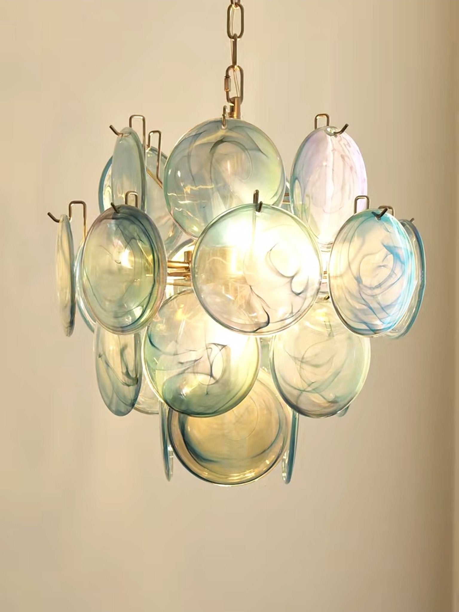 Aurora Chandelier Blue Murano Glass Disc Vintage - Neutralighting