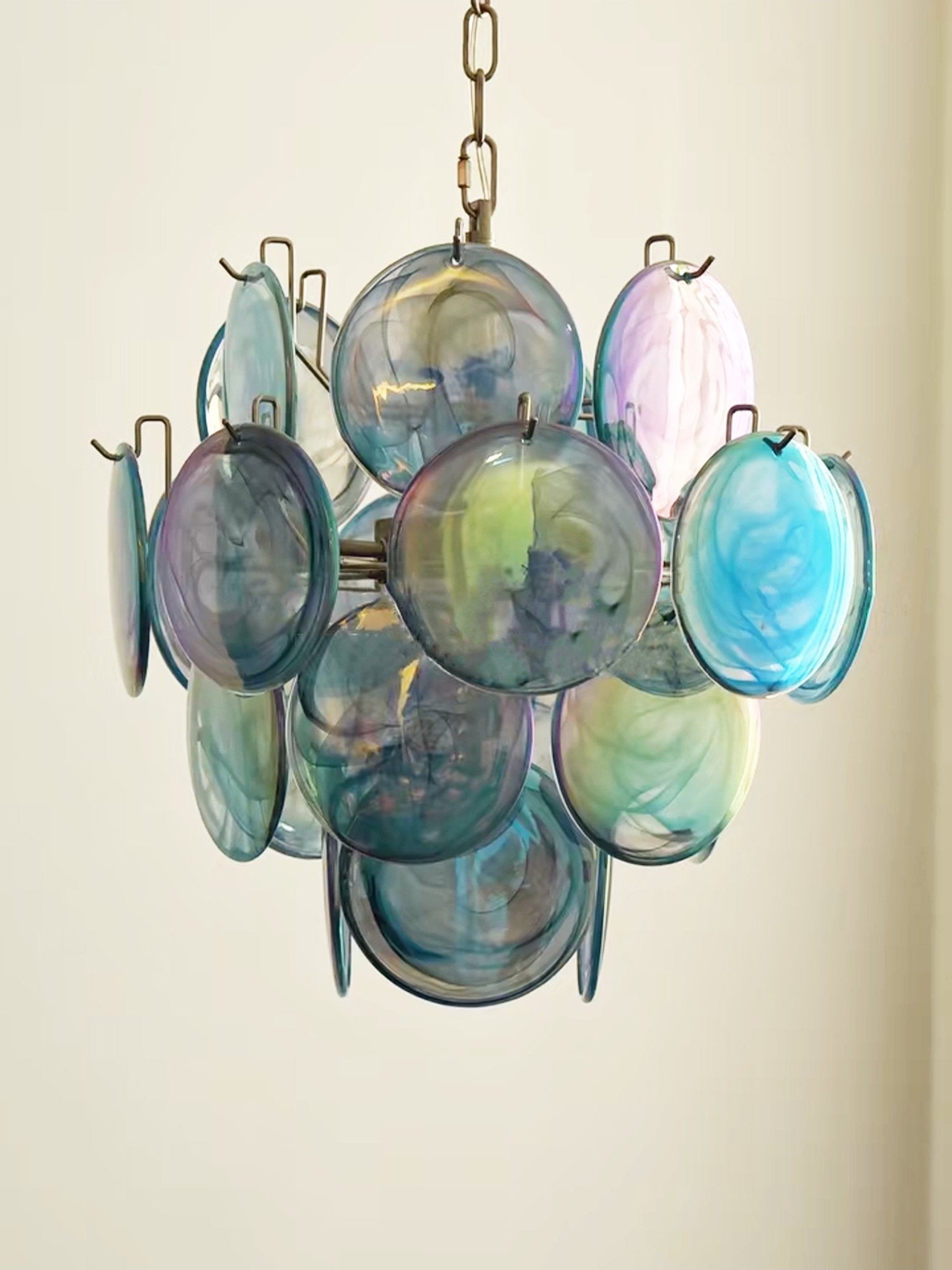 Aurora Chandelier Blue Murano Glass Disc Vintage - Neutralighting