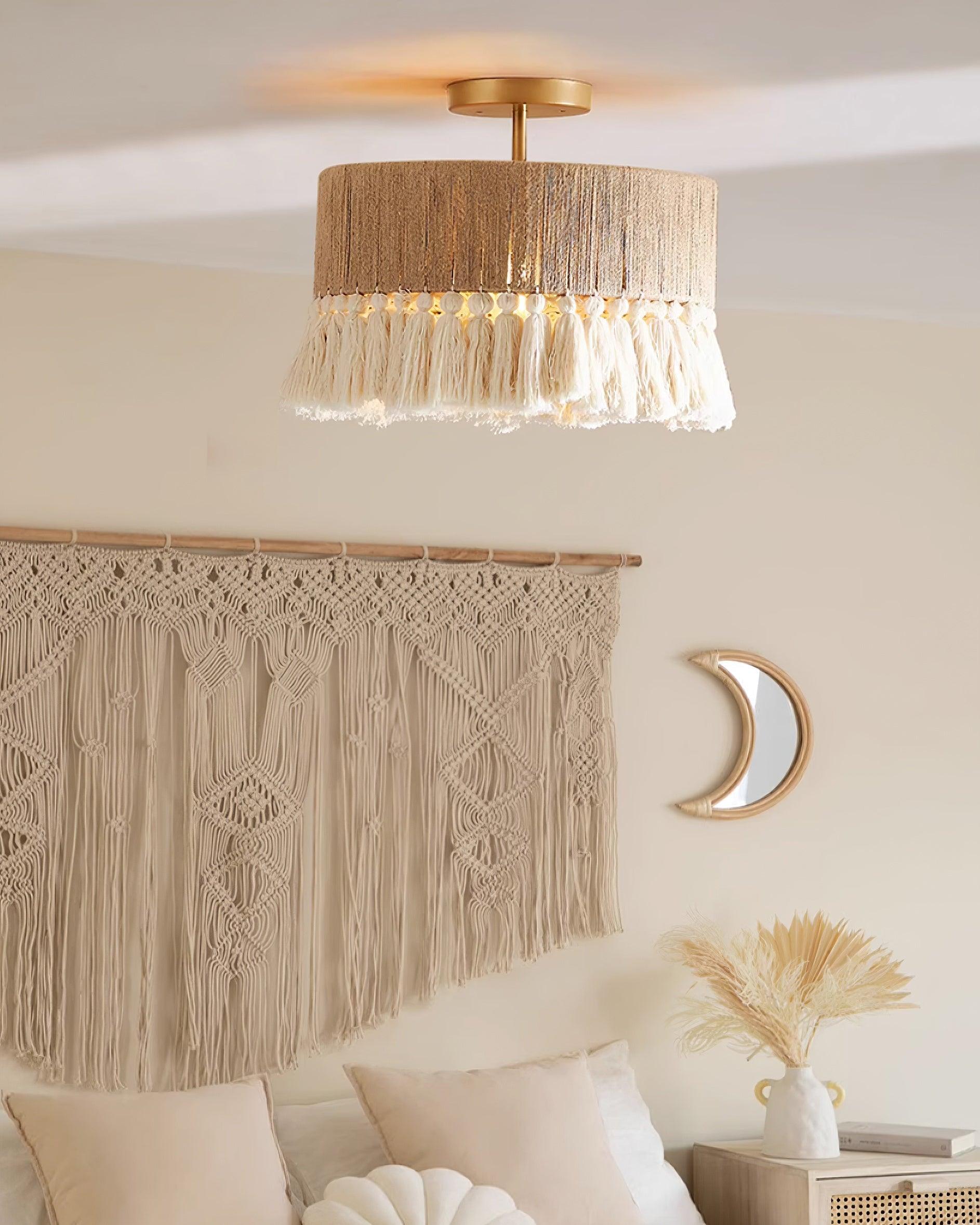 Pendant Lamp Cotton Yarn Shade Ruffled Fringe Boho Handmade-Letslighting