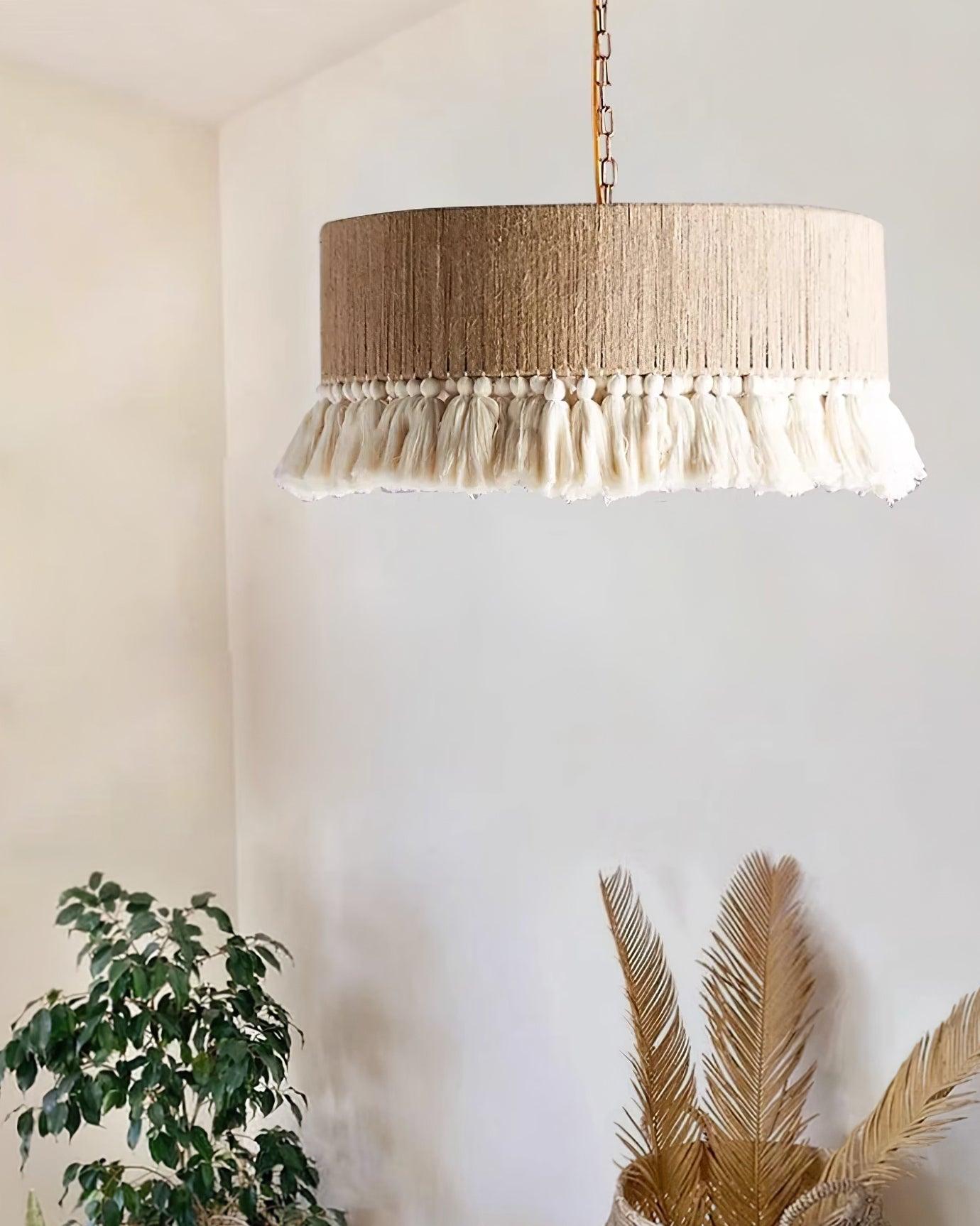 Pendant Lamp Cotton Yarn Shade Ruffled Fringe Boho Handmade-Letslighting