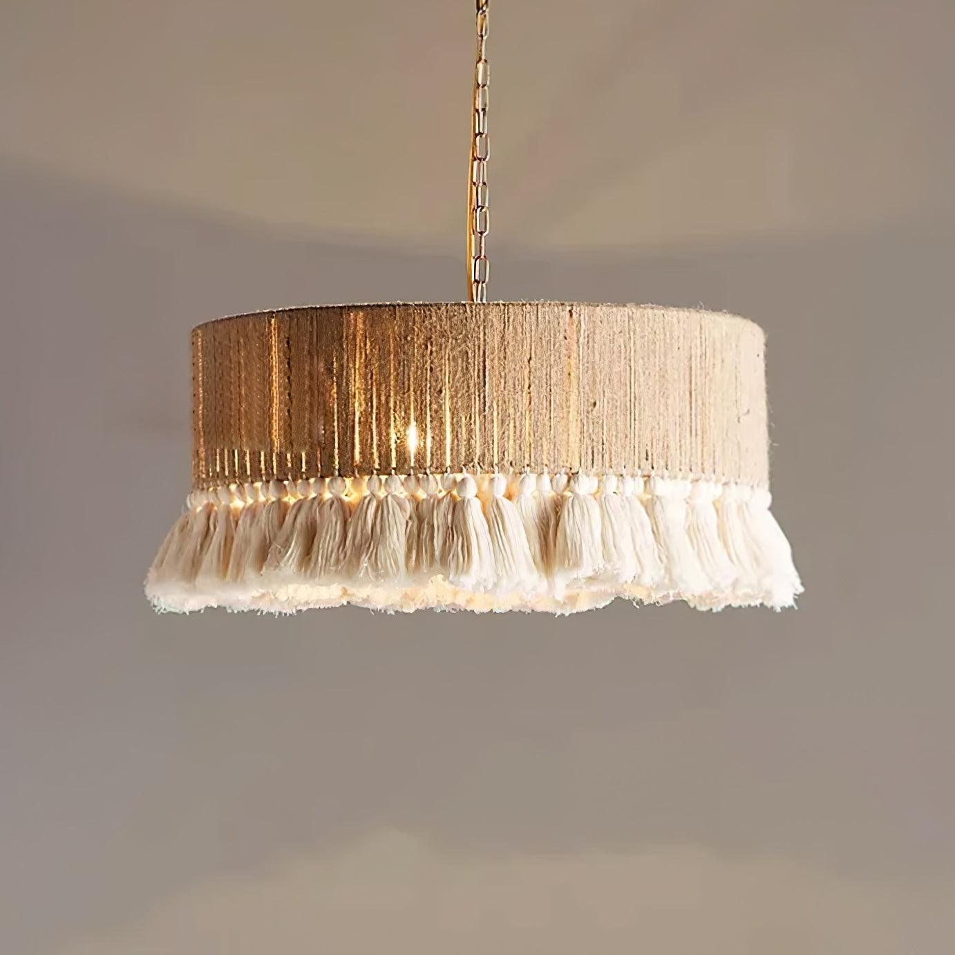 Pendant Lamp Cotton Yarn Shade Ruffled Fringe Boho Handmade-Letslighting