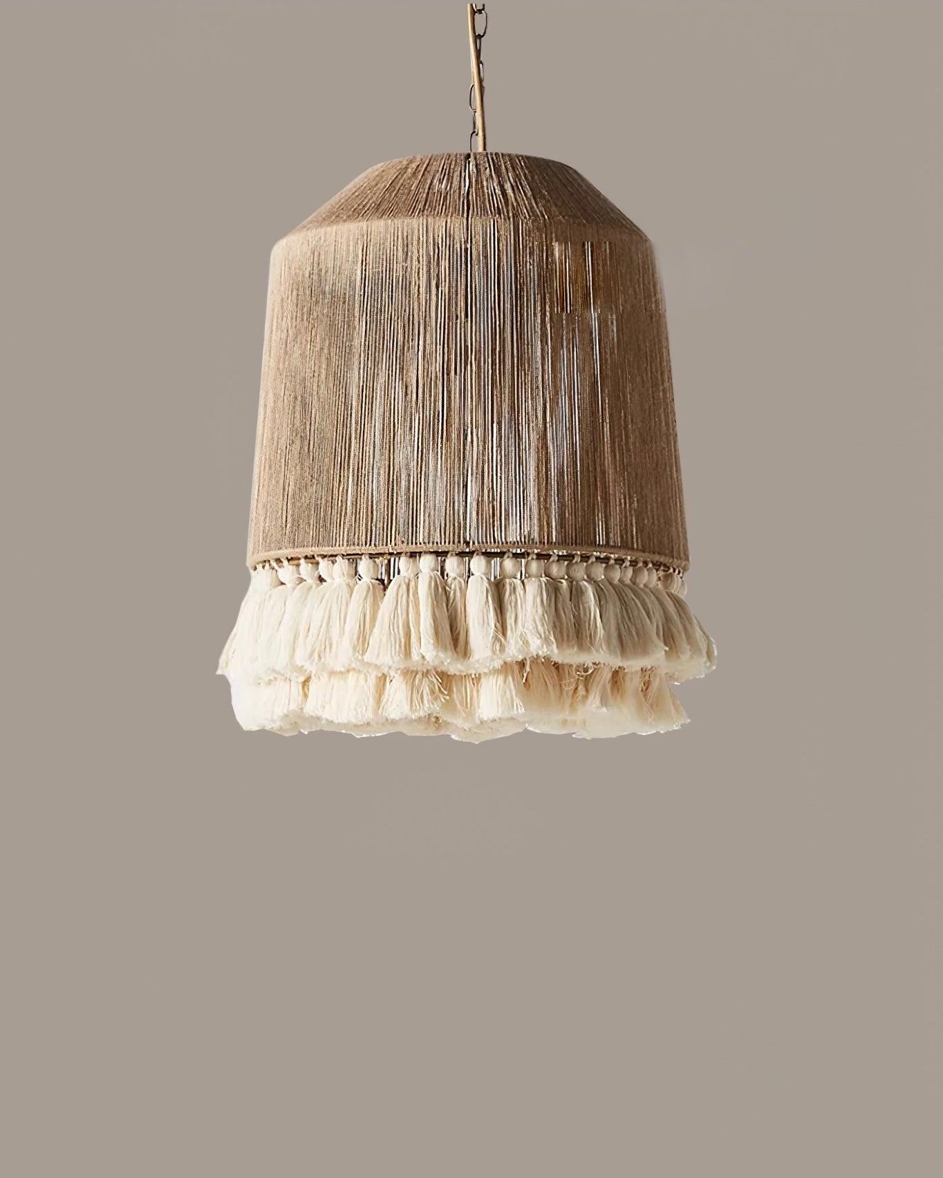 Pendant Lamp Cotton Yarn Shade Ruffled Fringe Boho Handmade-Letslighting