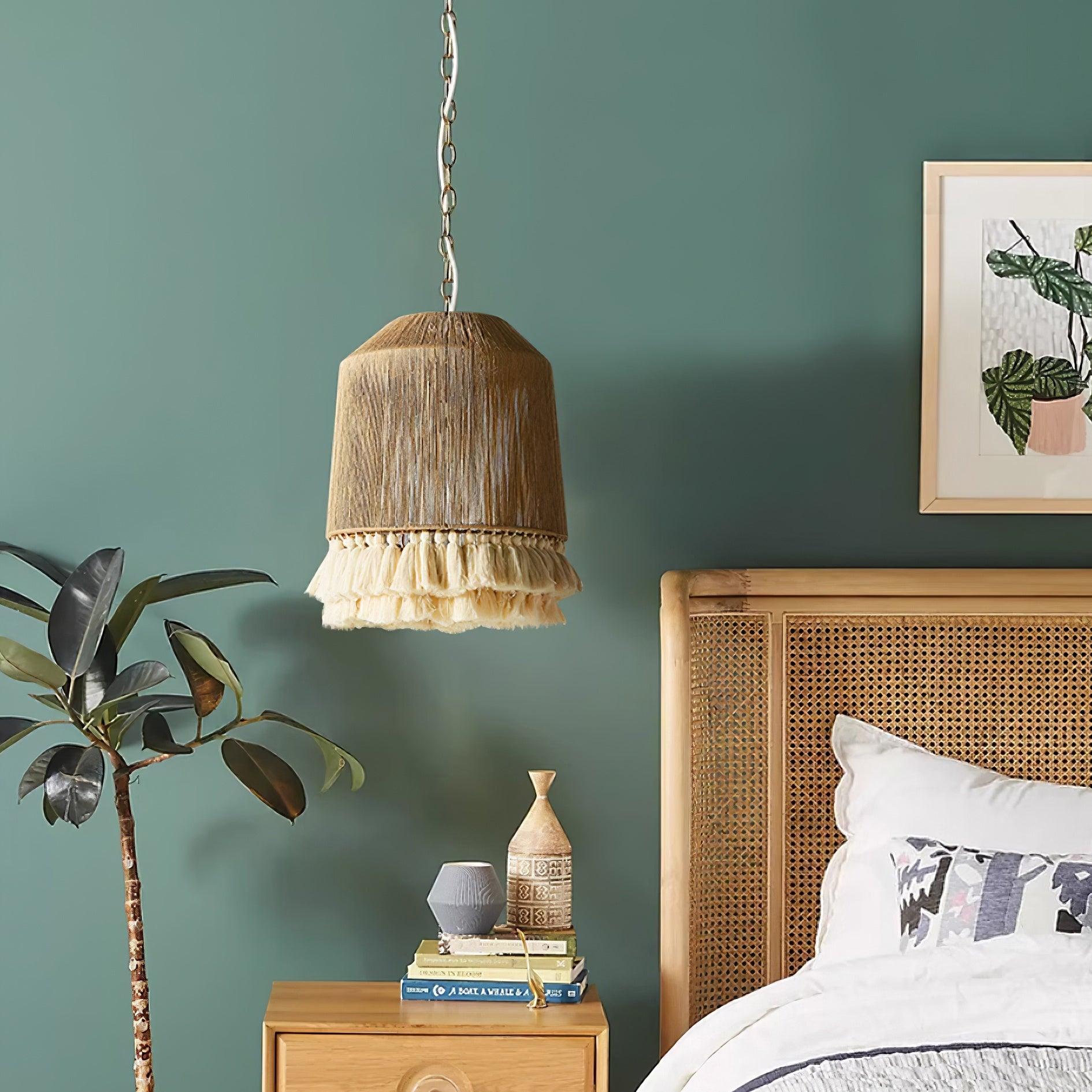 Pendant Lamp Cotton Yarn Shade Ruffled Fringe Boho Handmade-Letslighting