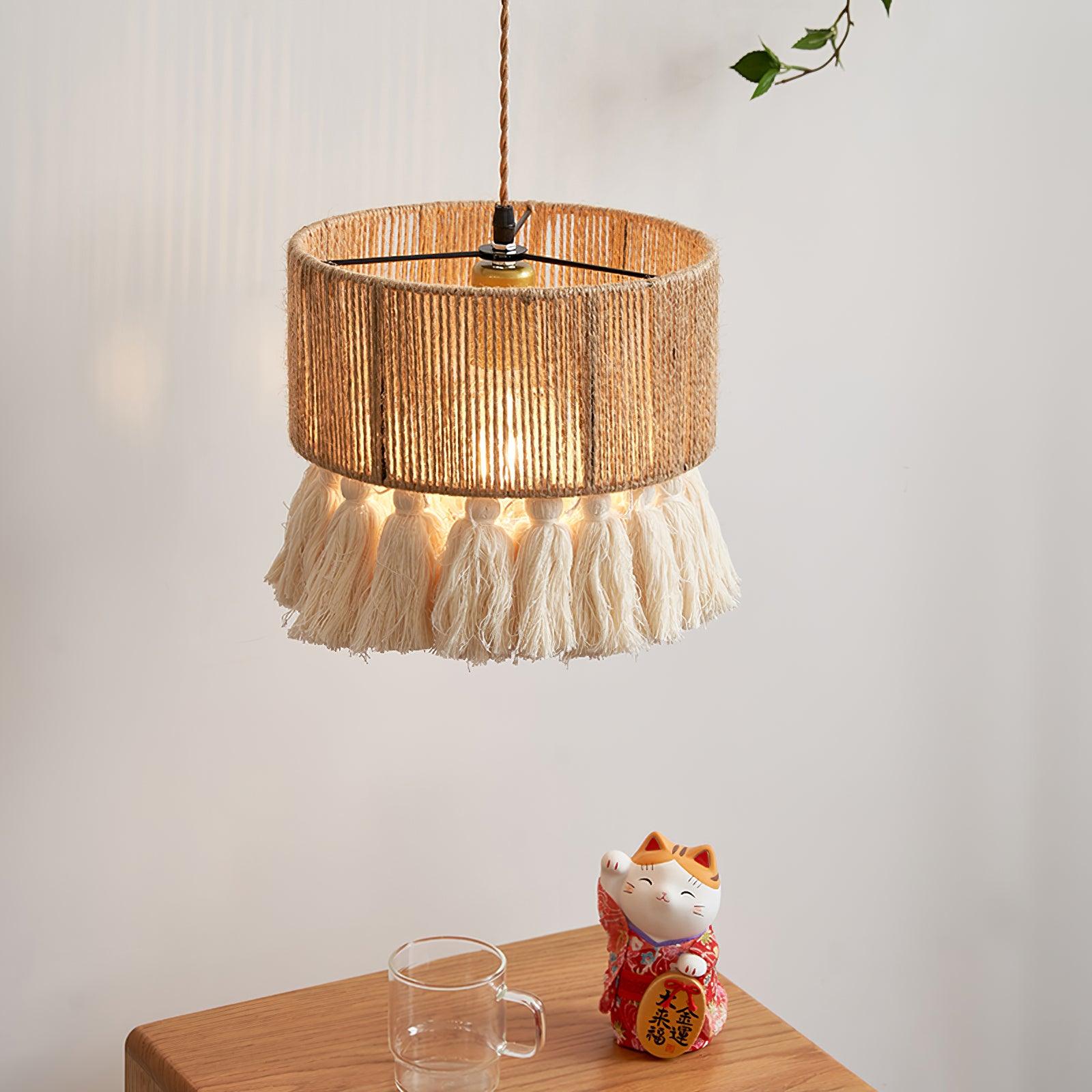 Pendant Lamp Cotton Yarn Shade Ruffled Fringe Boho Handmade-Letslighting