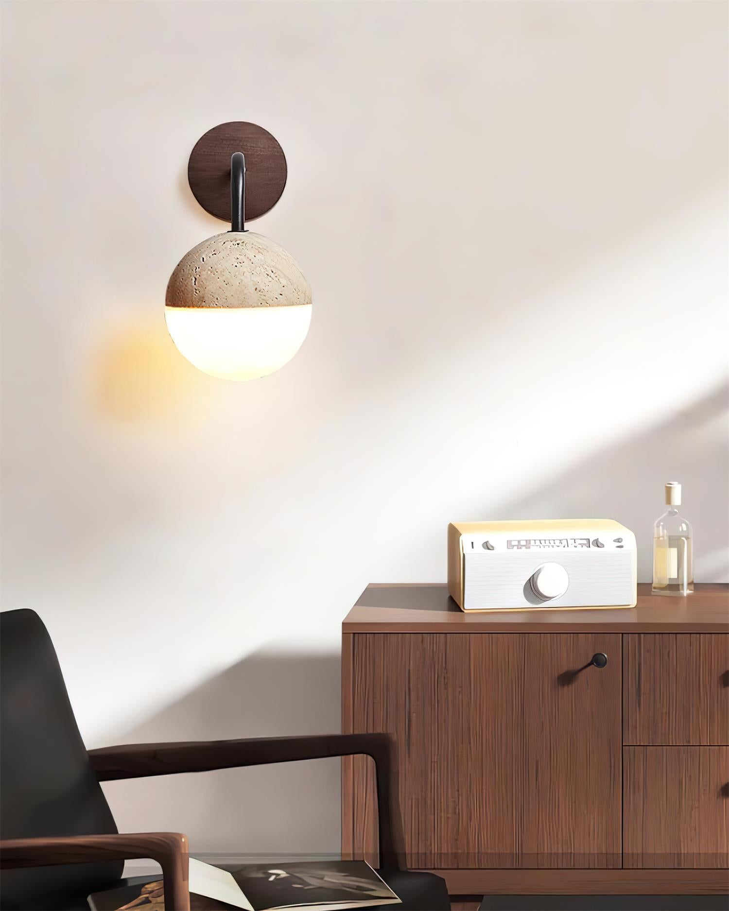 Ritta Wall Lamp Travertine & Acrylic Hemisphere - Letslighting