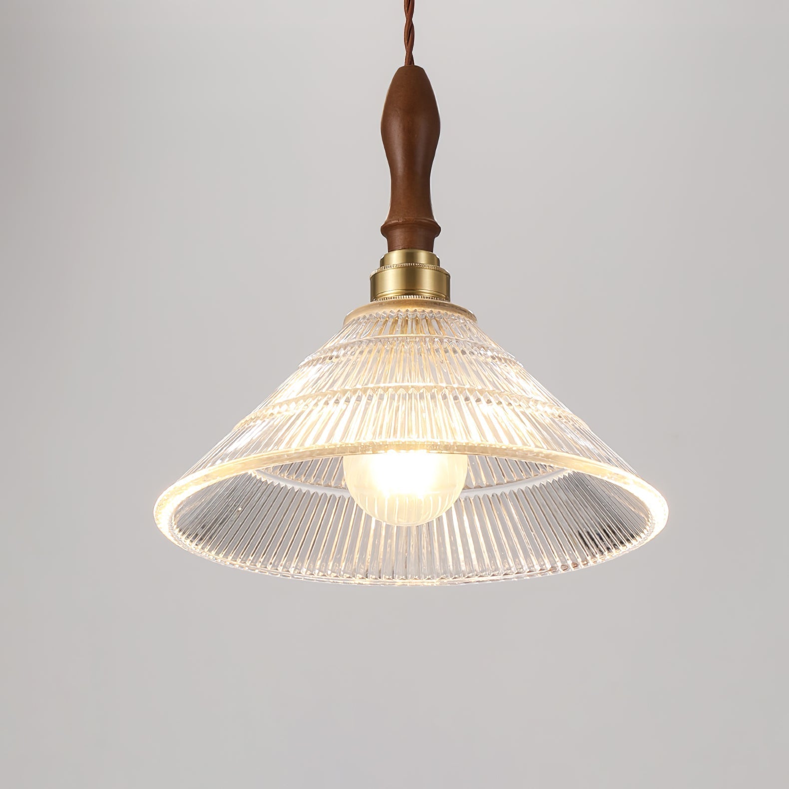 Arcara Vintage Pendelleuchte aus Geriffeltem Glas und Holz-Letslighting