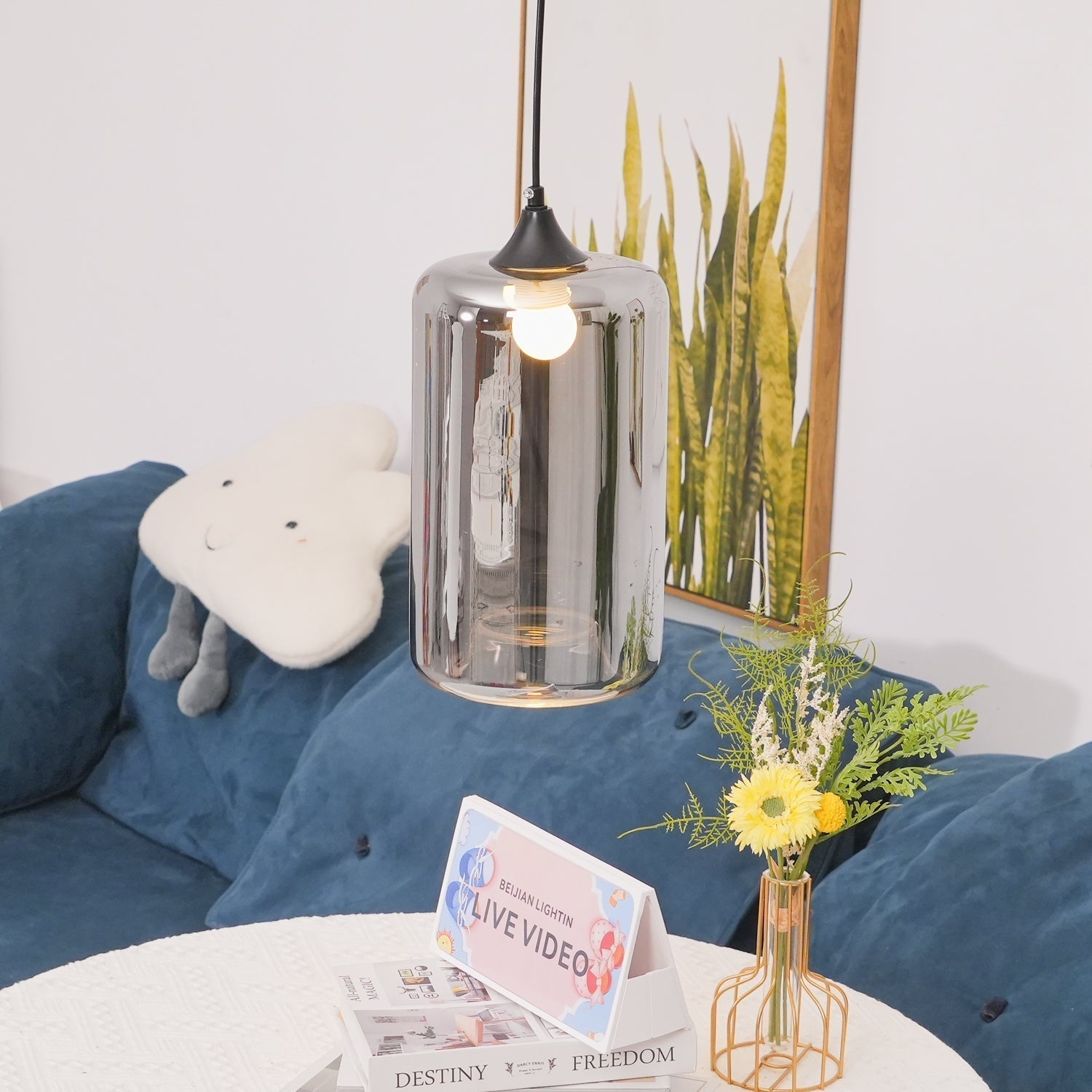 June Minimalistische Flaschen-Glas-Pendelleuchte in Rauchgrau