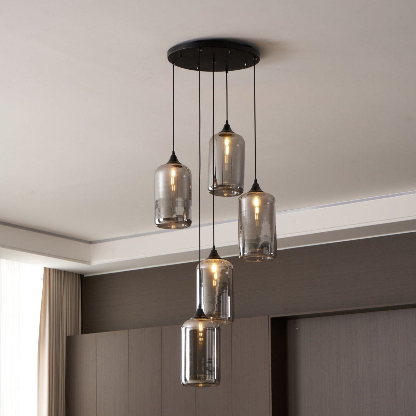 June Minimalistische Flaschen-Glas-Pendelleuchte in Rauchgrau