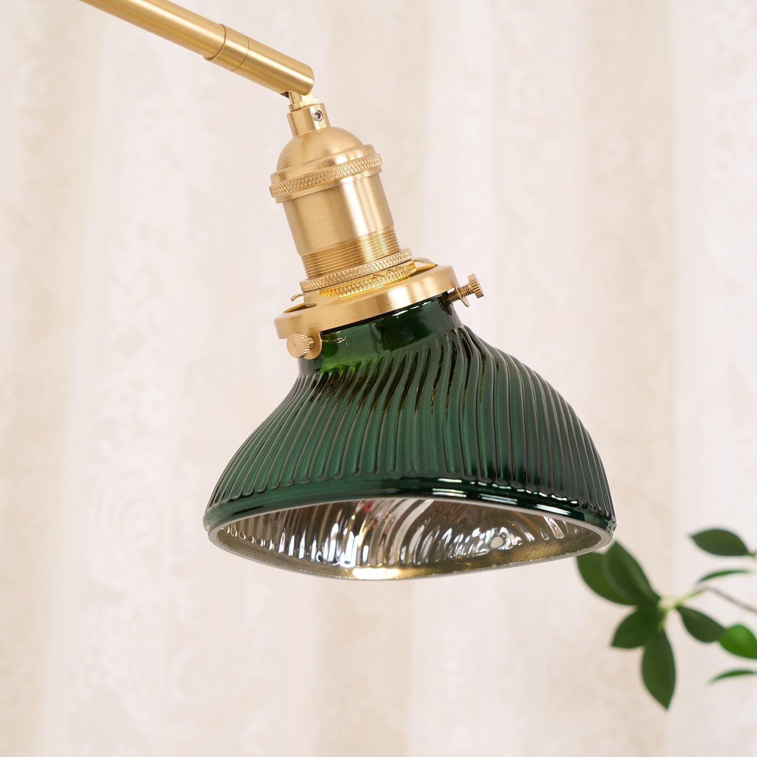 Emeric Adjustable Swing Arm Wall Lamp with Green Glass Shade - Letslighting