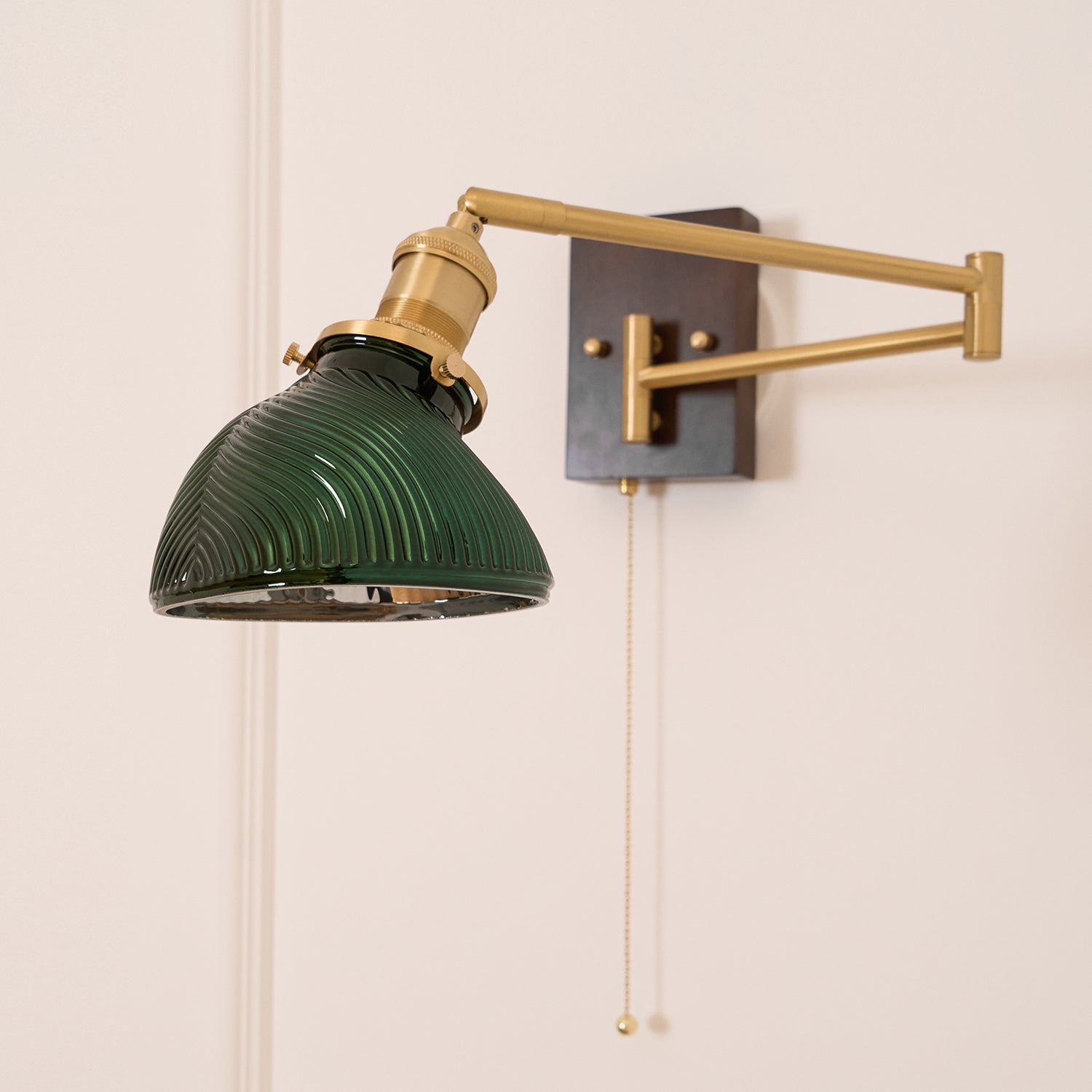 Emeric Adjustable Swing Arm Wall Lamp with Green Glass Shade - Letslighting