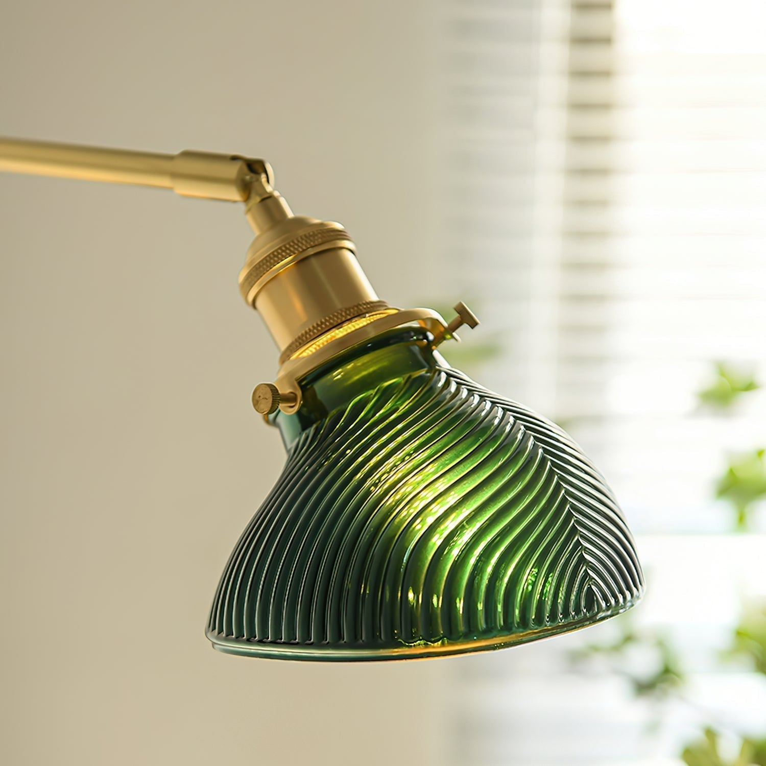 Emeric Adjustable Swing Arm Wall Lamp with Green Glass Shade - Letslighting