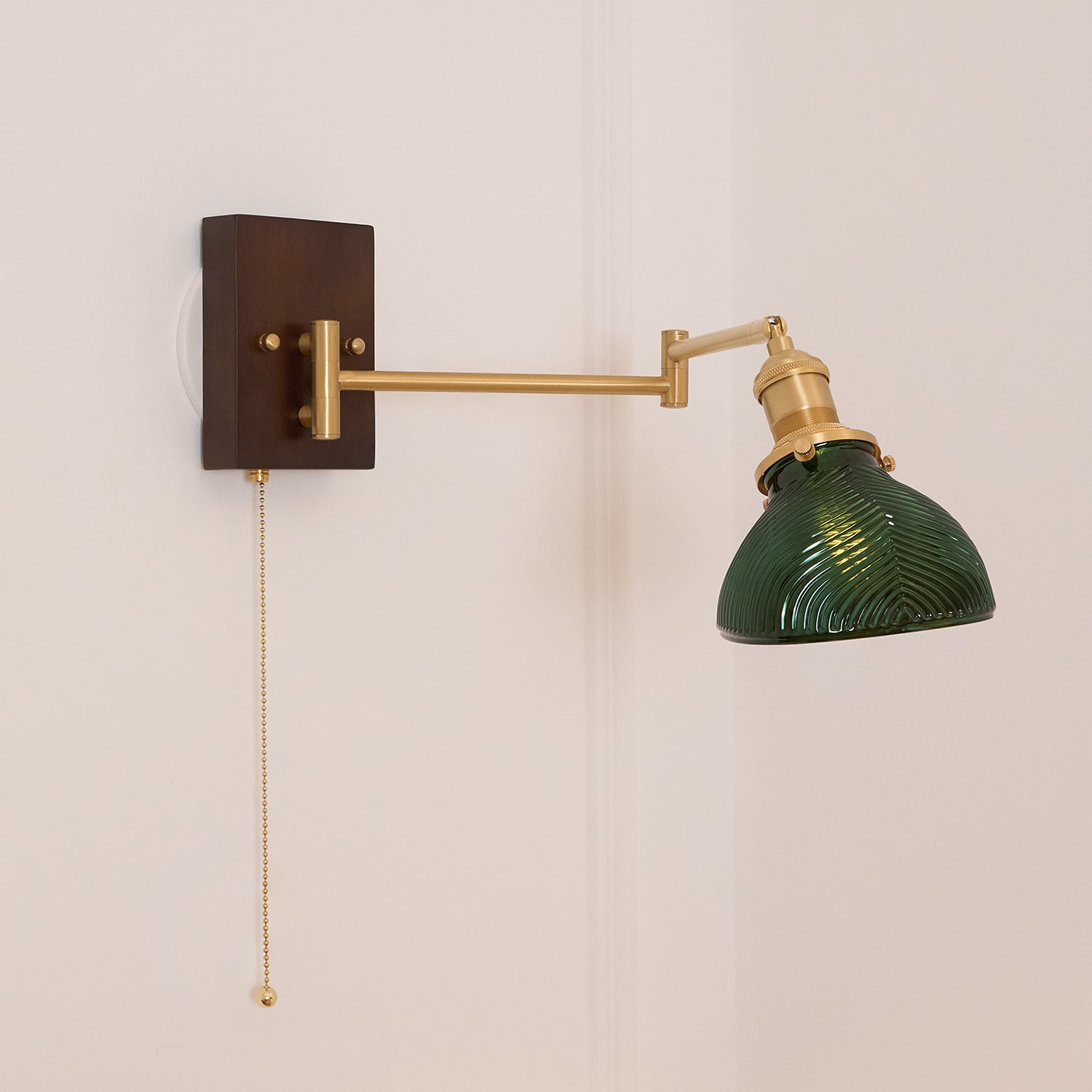 Emeric Adjustable Swing Arm Wall Lamp with Green Glass Shade - Letslighting