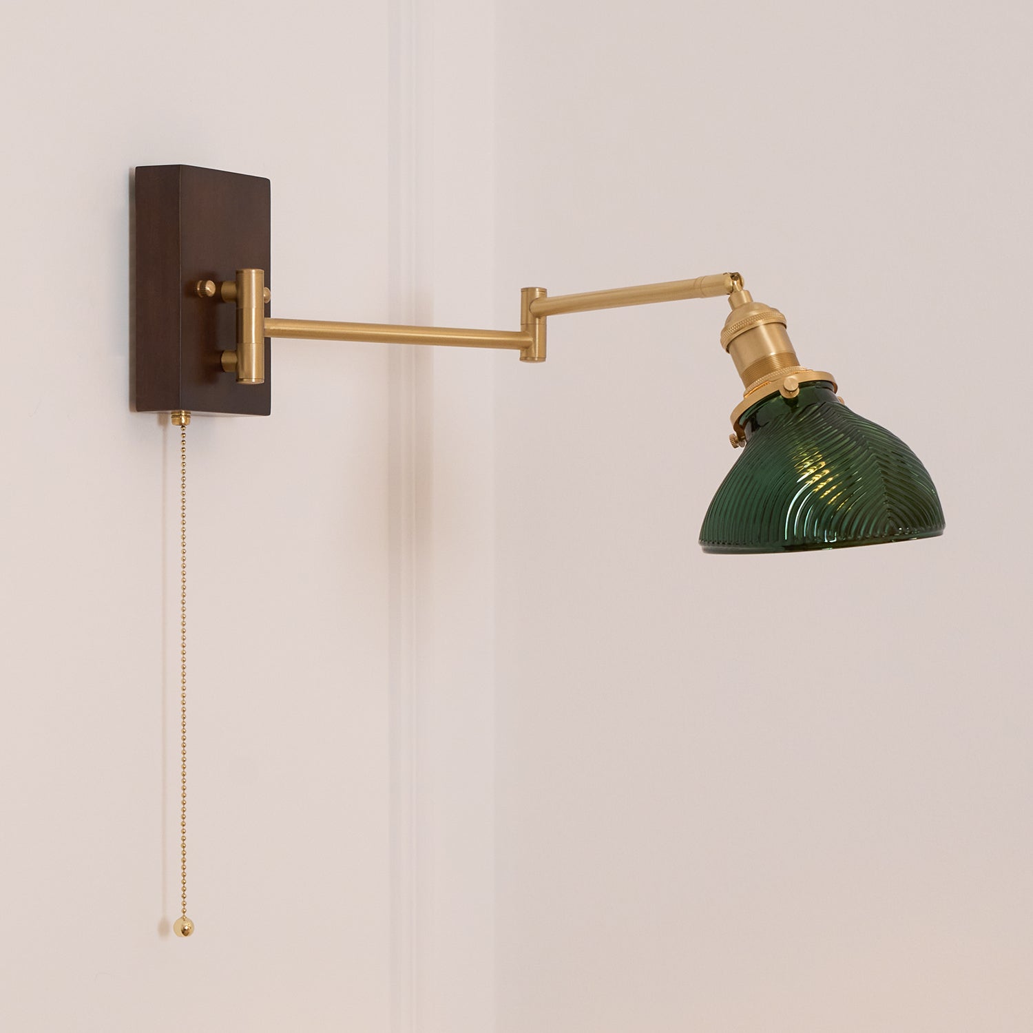 Emeric Adjustable Swing Arm Wall Lamp with Green Glass Shade - Letslighting