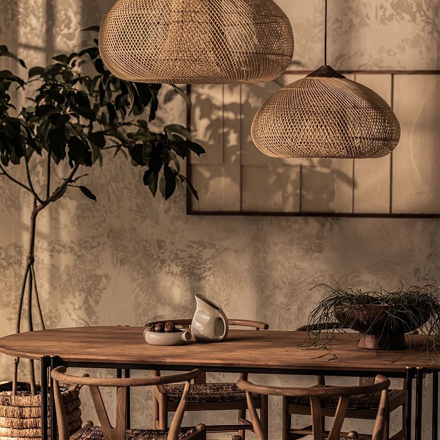 Evelyn Pendelleuchte aus geflochtenem Rattan für das Wohnzimmer