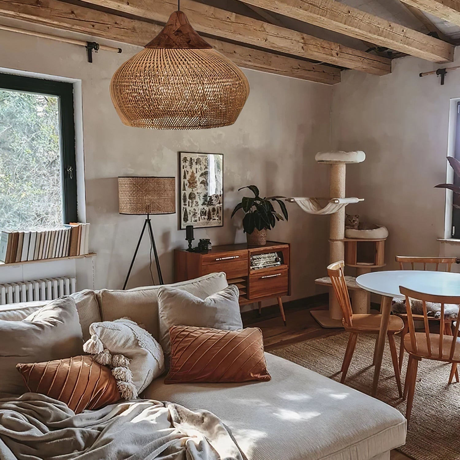 Evelyn Pendelleuchte aus geflochtenem Rattan für das Wohnzimmer