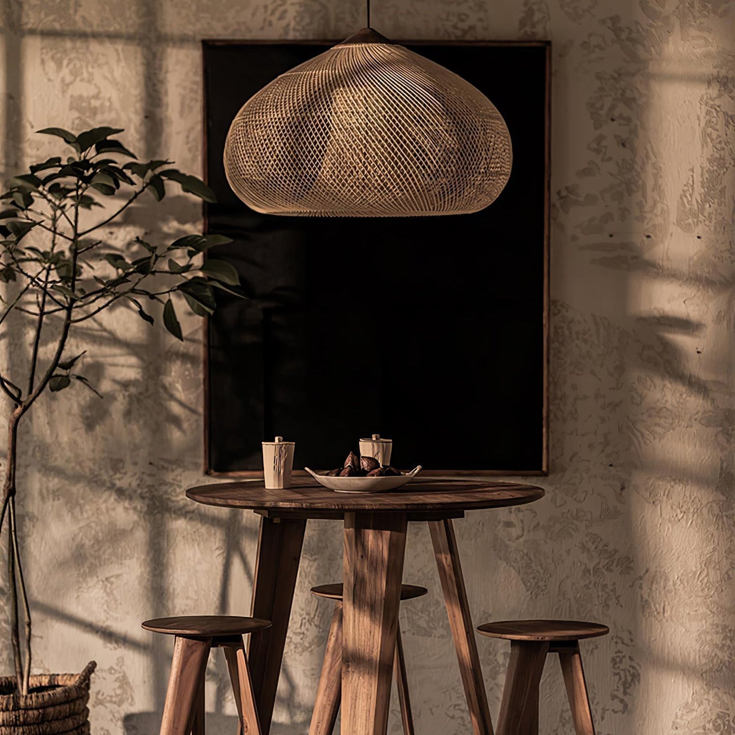 Evelyn Pendelleuchte aus geflochtenem Rattan für das Wohnzimmer