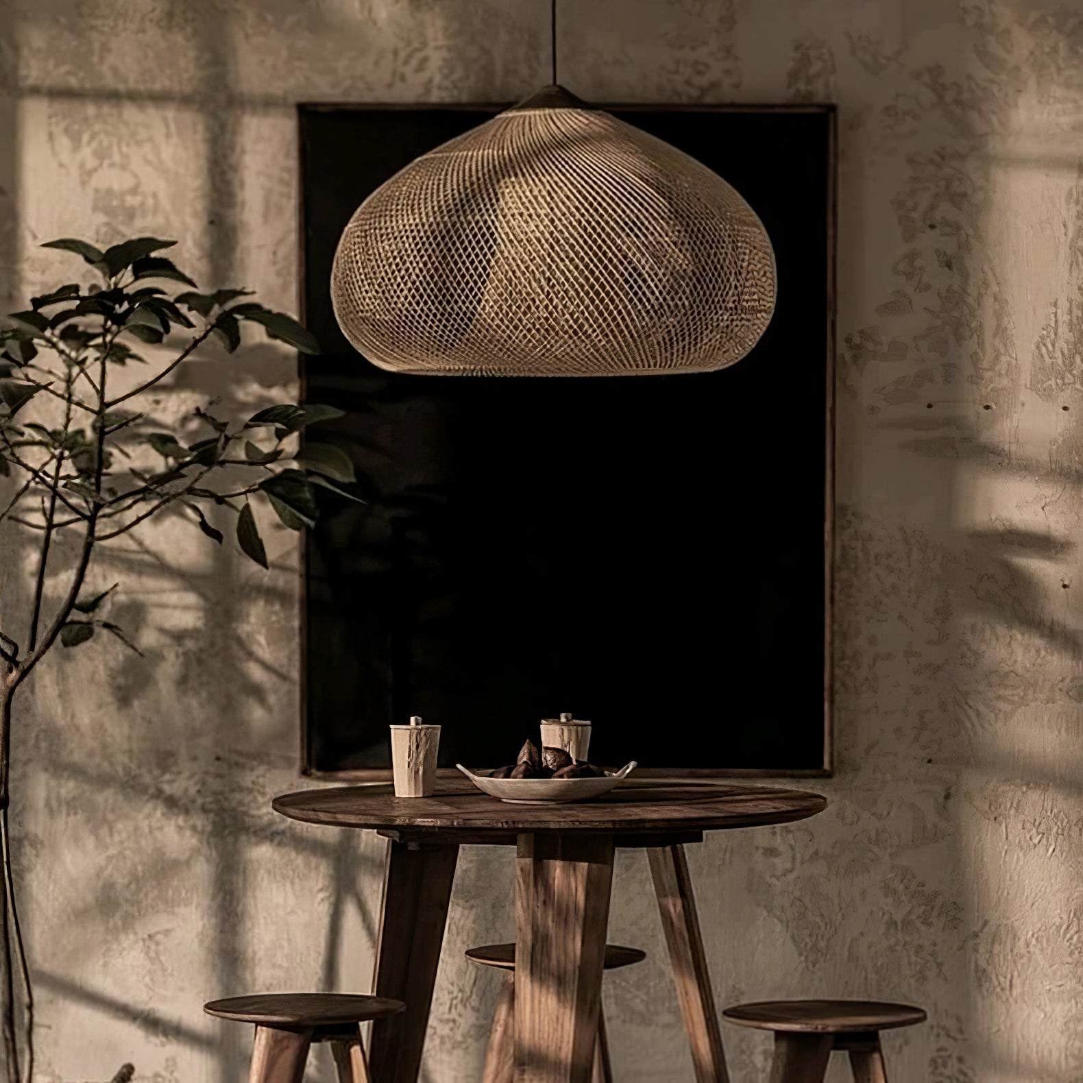 Evelyn Pendelleuchte aus geflochtenem Rattan für das Wohnzimmer