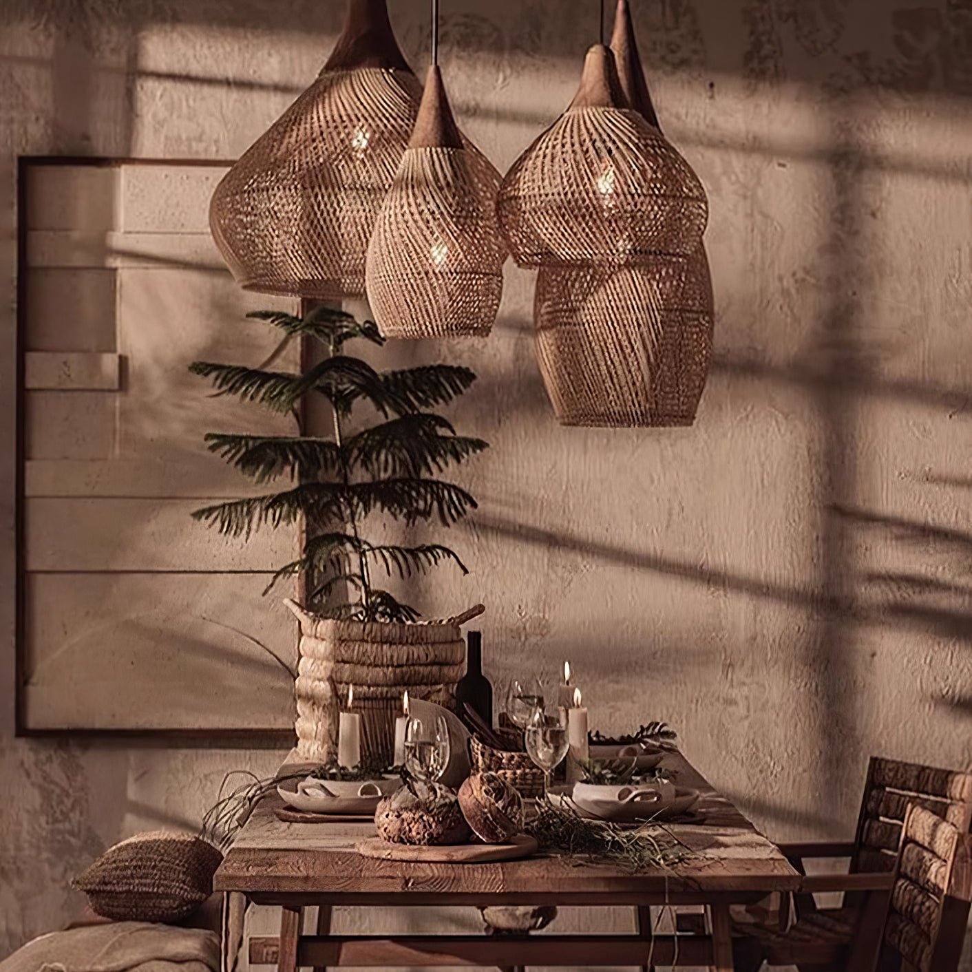 Evelyn Pendelleuchte aus geflochtenem Rattan für das Wohnzimmer