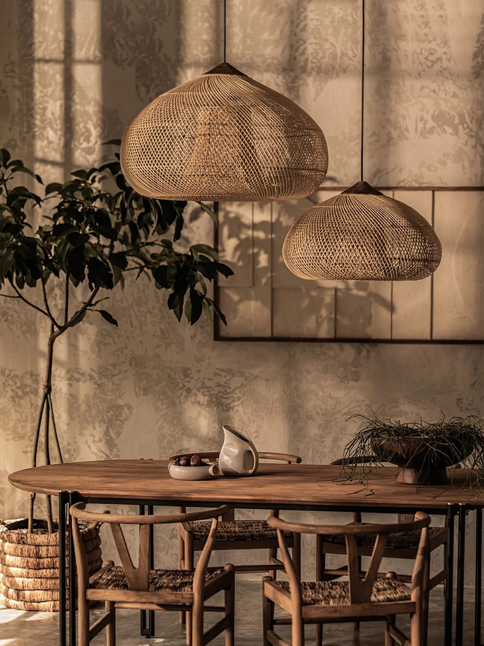 Evelyn Pendelleuchte aus geflochtenem Rattan für das Wohnzimmer