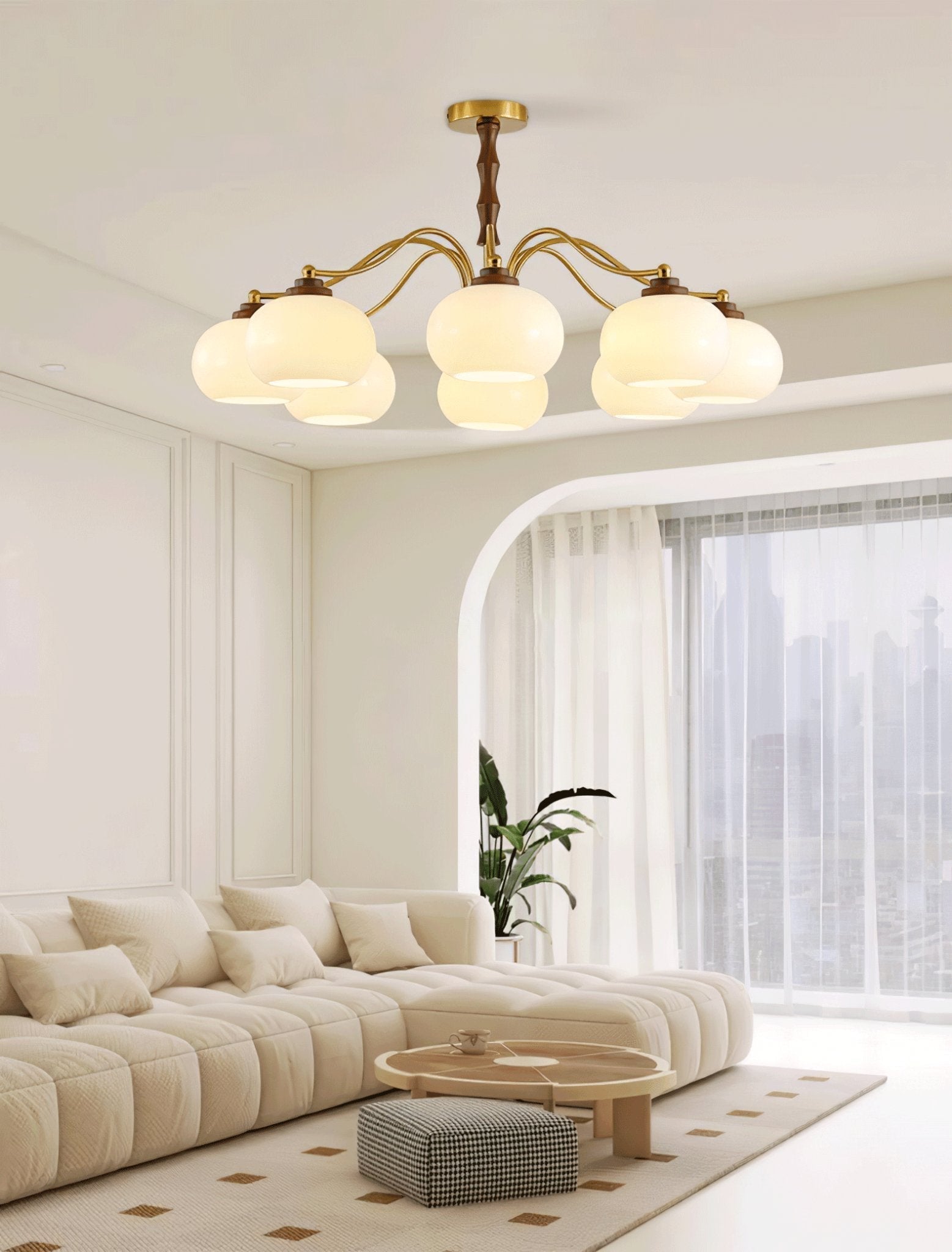 Lustra Kronleuchter Walnuss Glas Globus-Letslighting