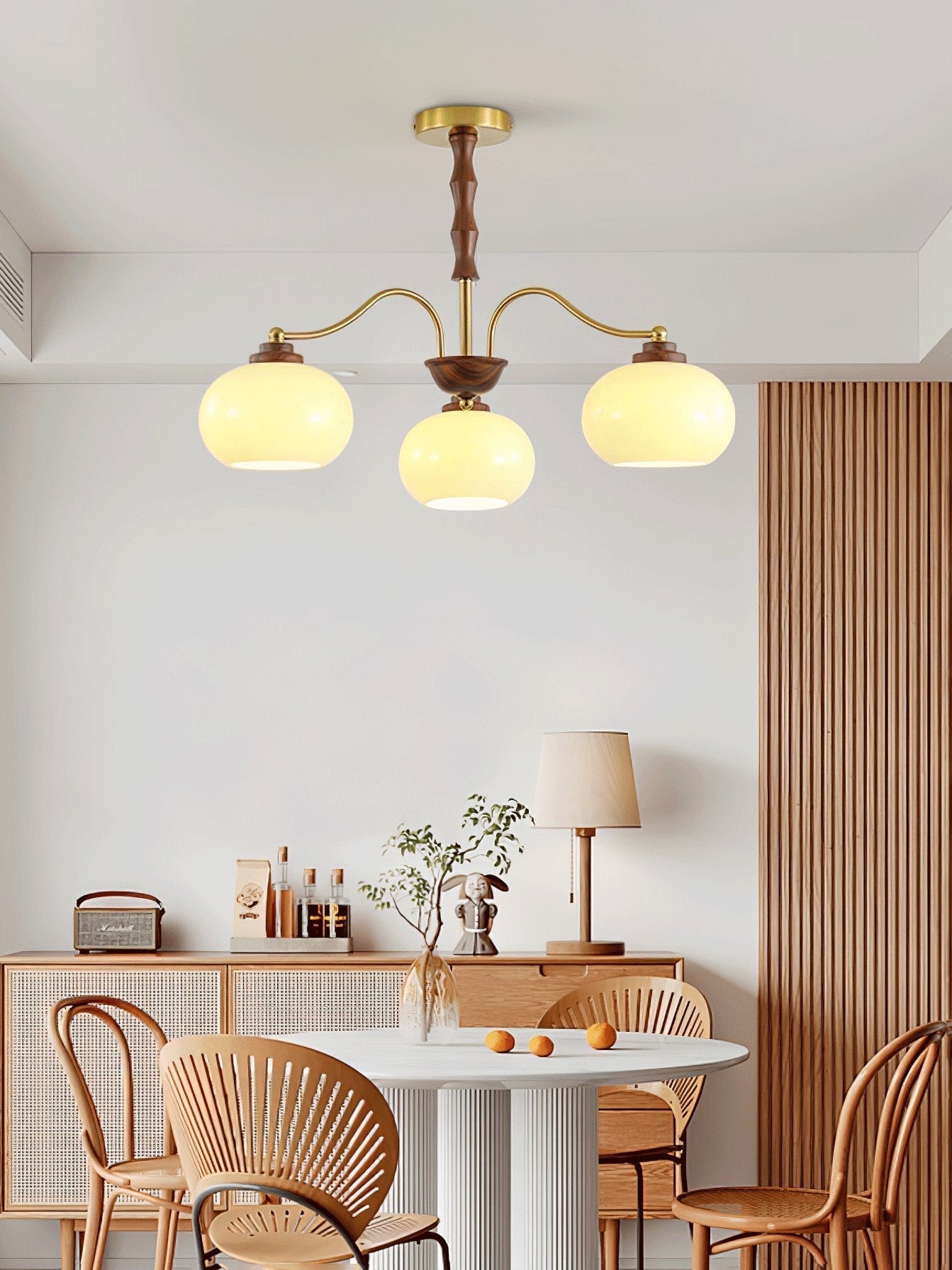 Lustra Kronleuchter Walnuss Glas Globus-Letslighting