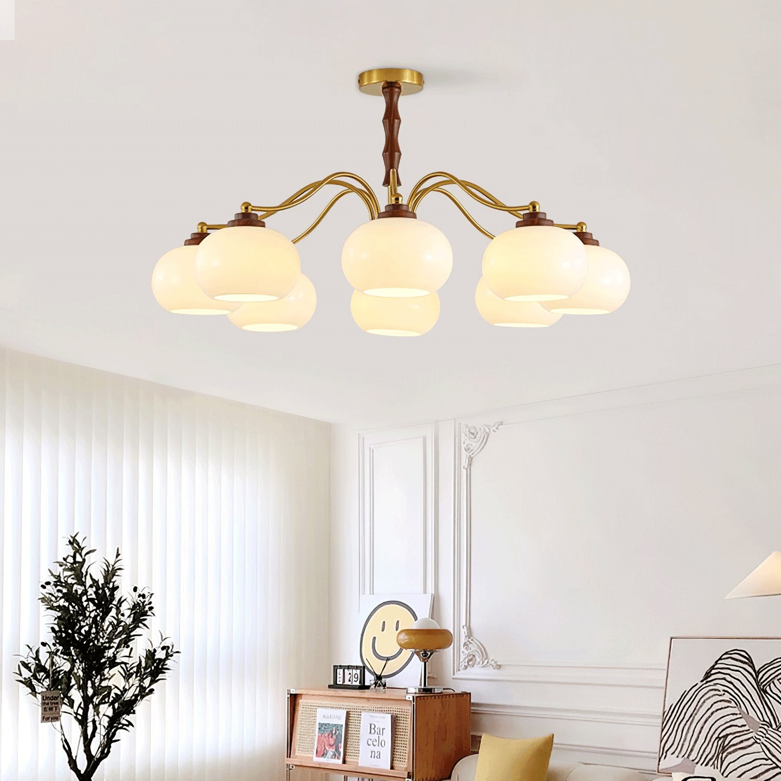 Lustra Kronleuchter Walnuss Glas Globus-Letslighting