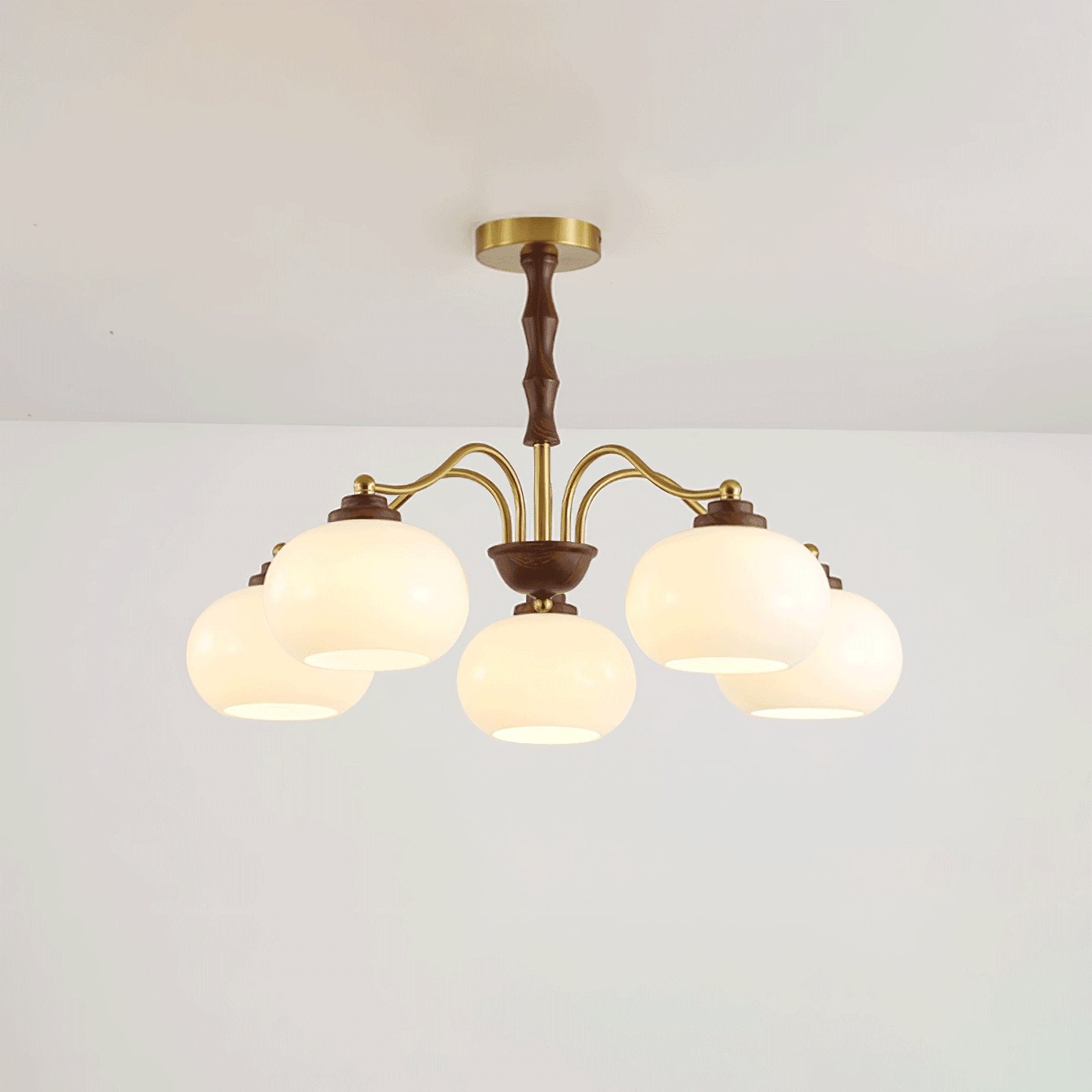 Lustra Kronleuchter Walnuss Glas Globus-Letslighting