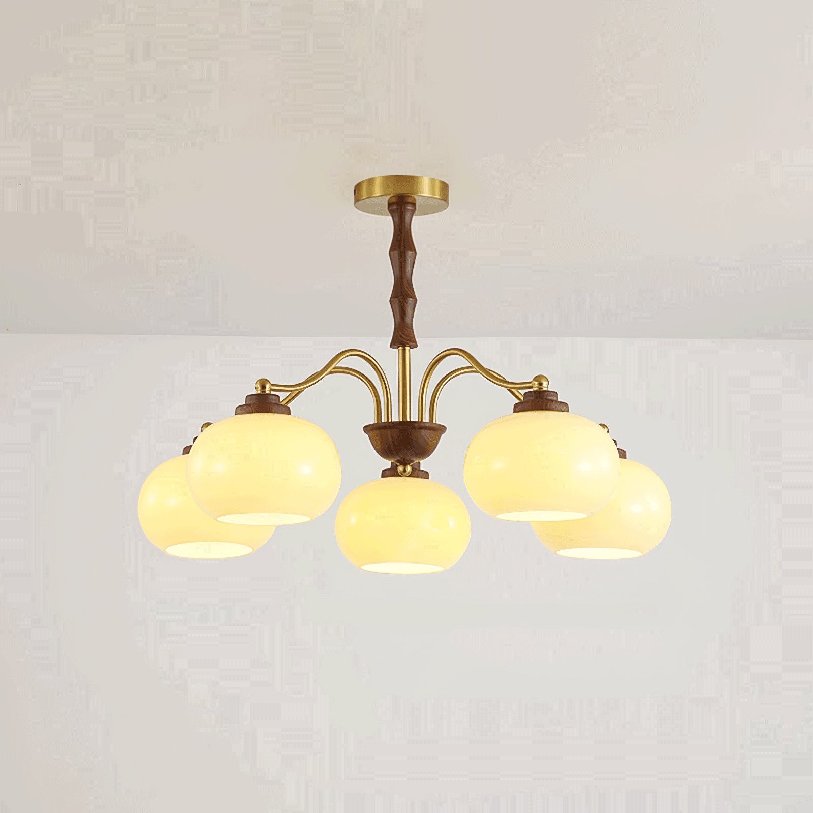 Lustra Kronleuchter Walnuss Glas Globus-Letslighting