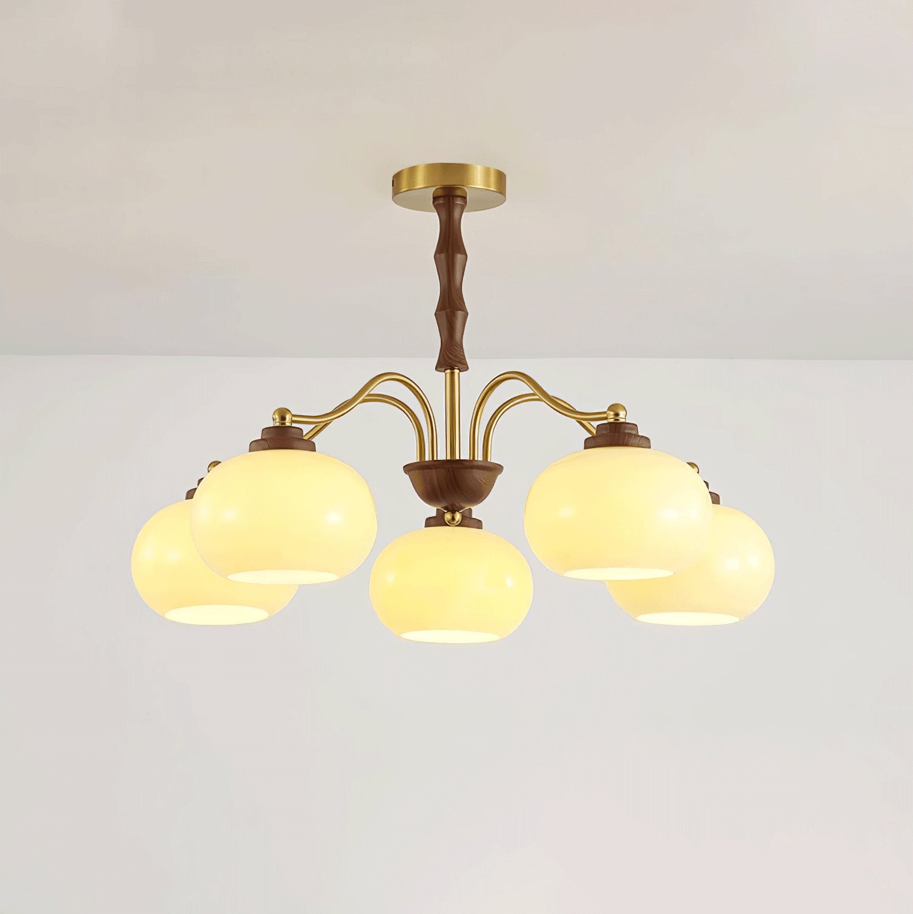 Lustra Kronleuchter Walnuss Glas Globus-Letslighting