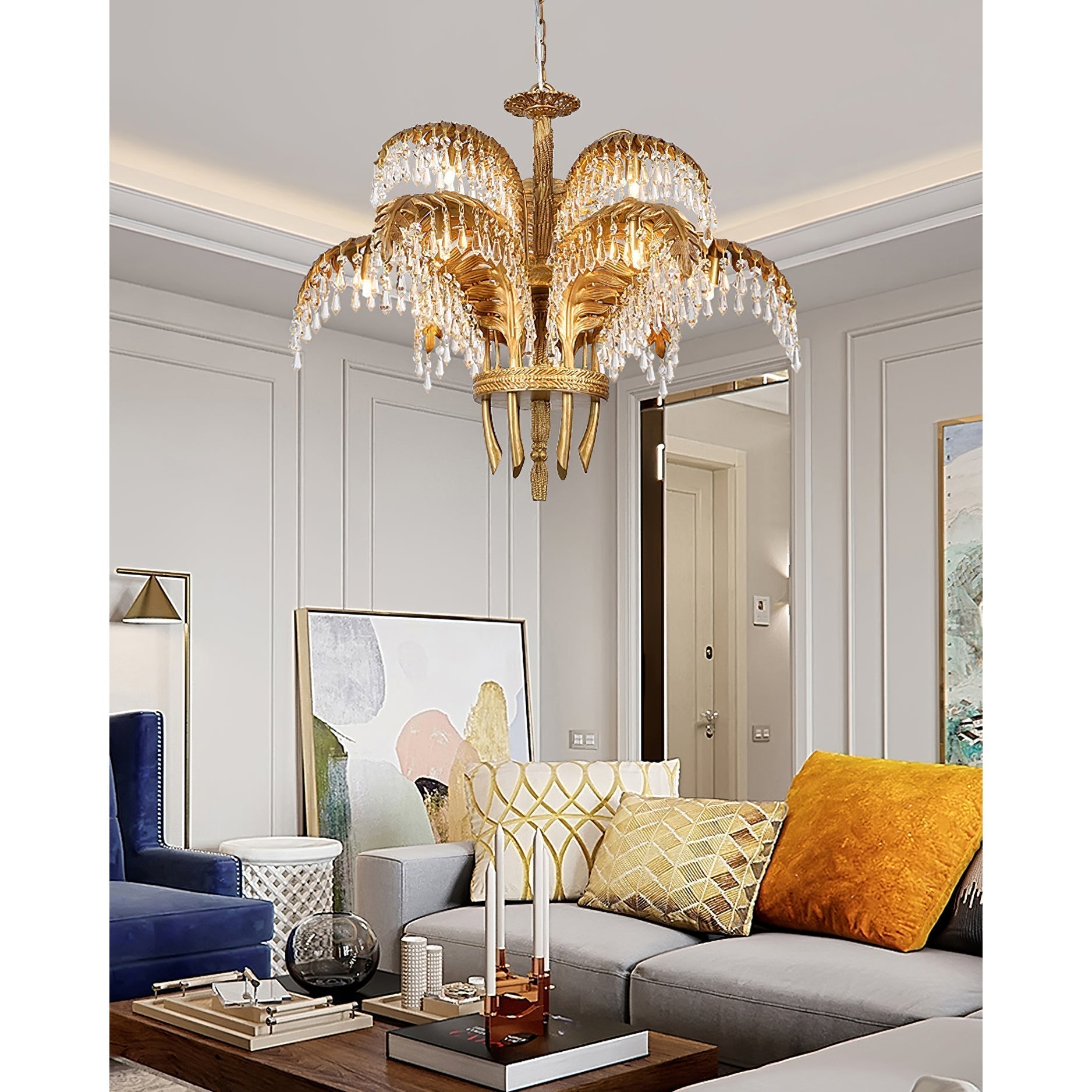 Zenith Luxury Palm Leaf Brass Crystal Chandelier - Letslighting