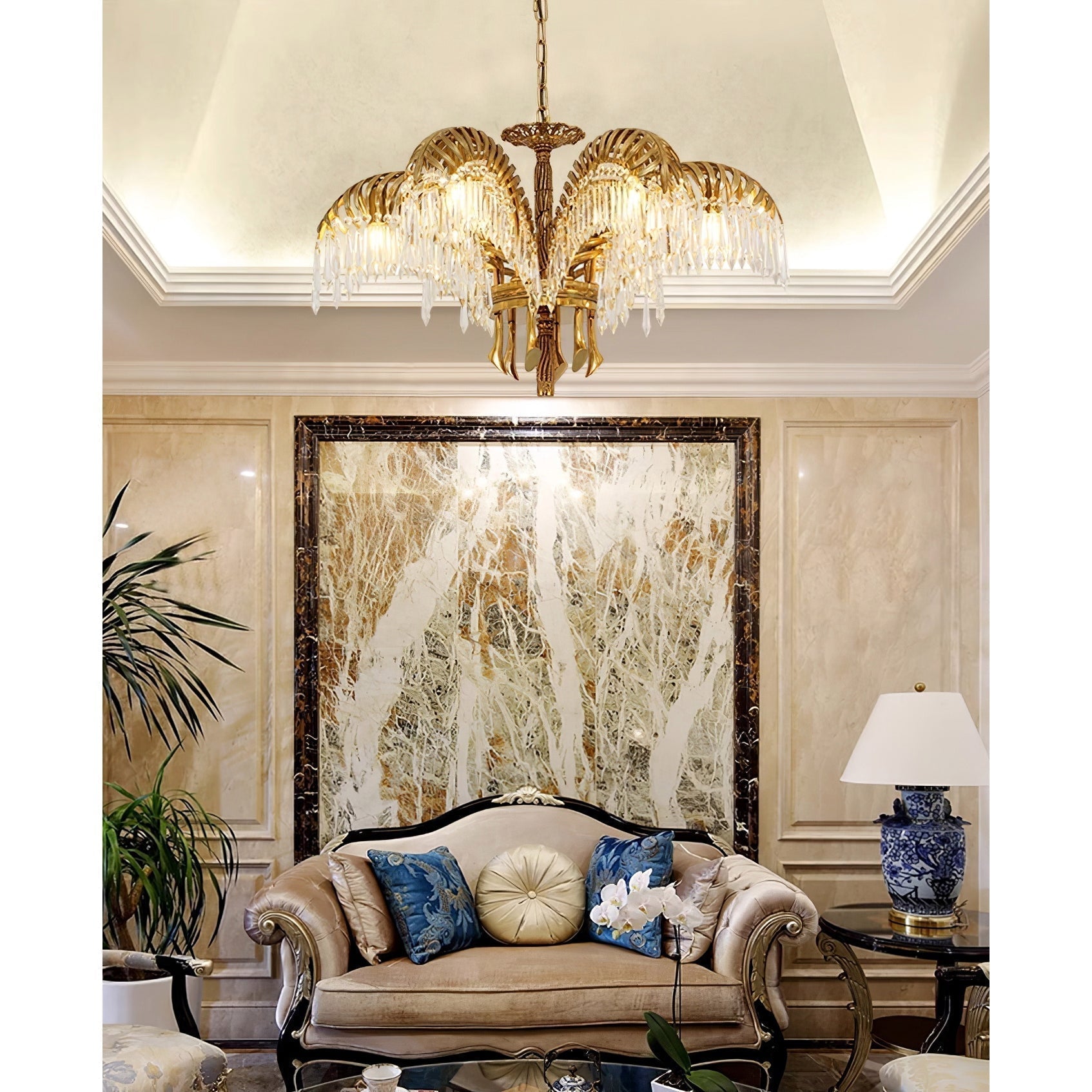 Zenith Luxury Palm Leaf Brass Crystal Chandelier - Letslighting
