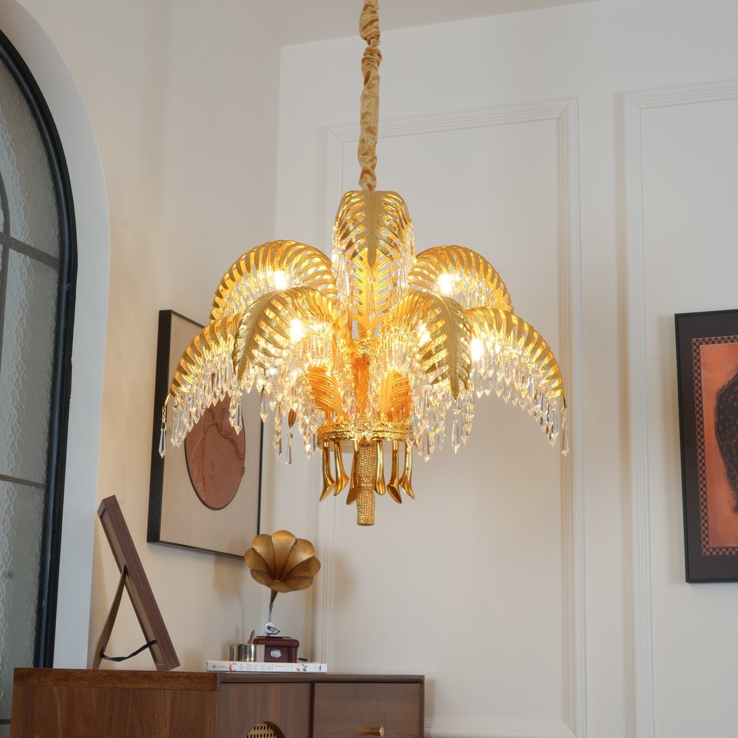 Zenith Luxury Palm Leaf Brass Crystal Chandelier - Letslighting
