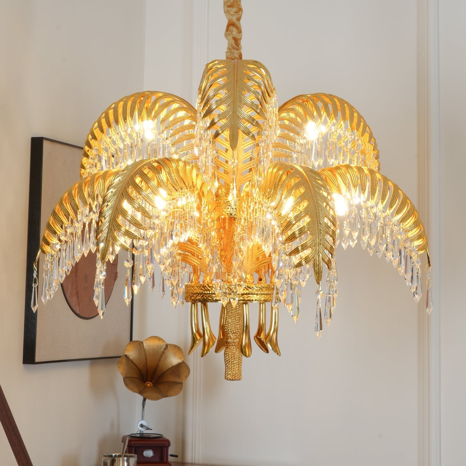 Zenith Luxury Palm Leaf Brass Crystal Chandelier - Letslighting