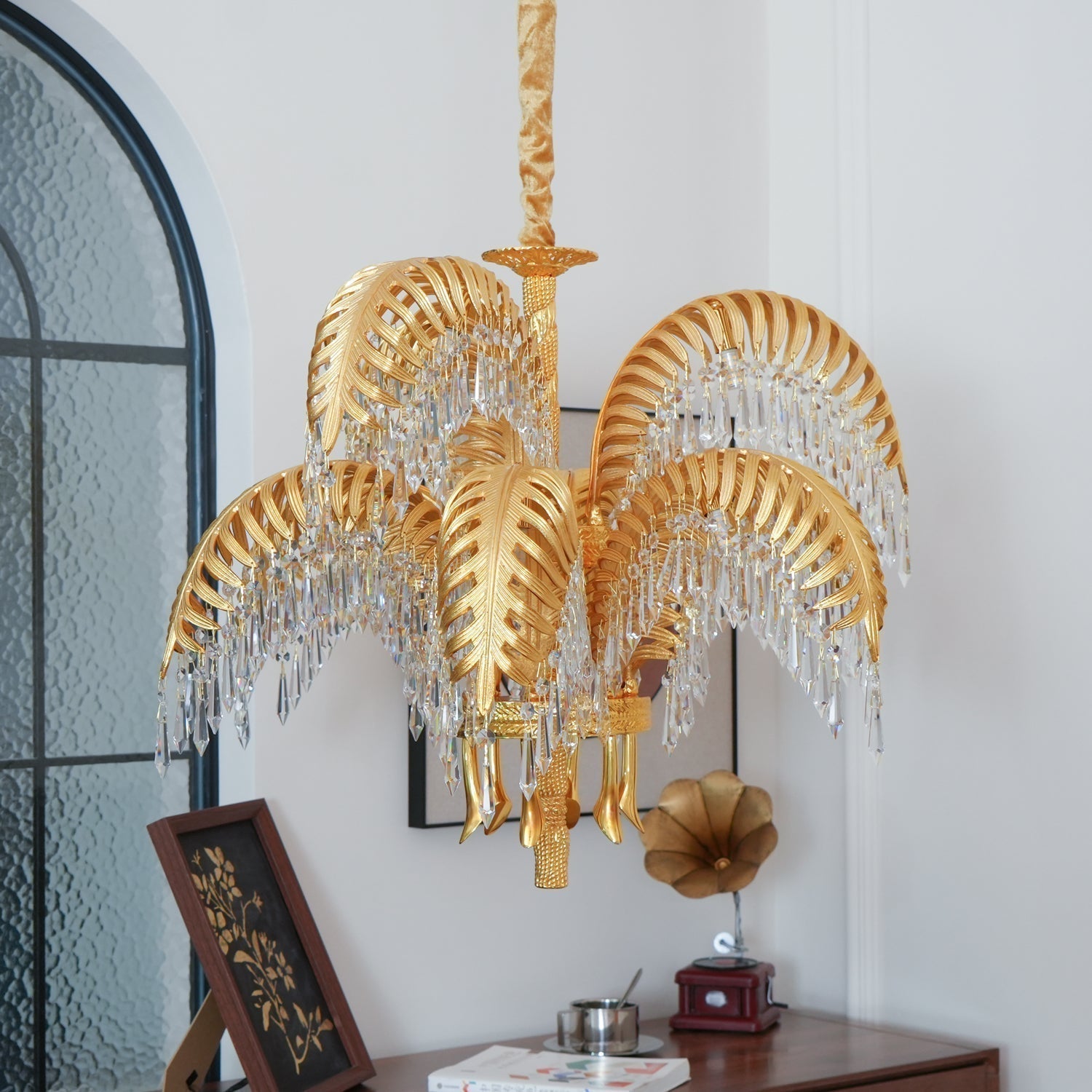 Zenith Luxury Palm Leaf Brass Crystal Chandelier - Letslighting