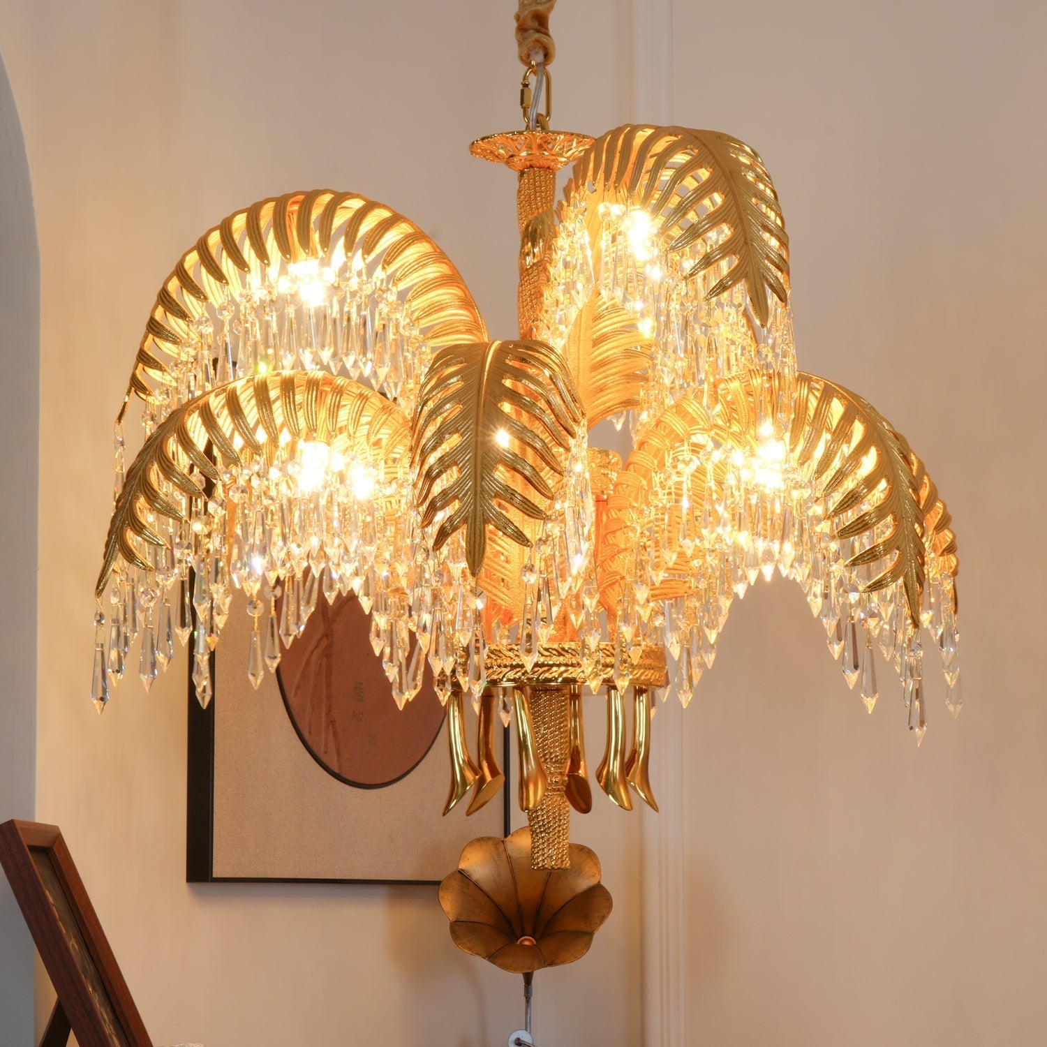 Zenith Luxury Palm Leaf Brass Crystal Chandelier - Letslighting