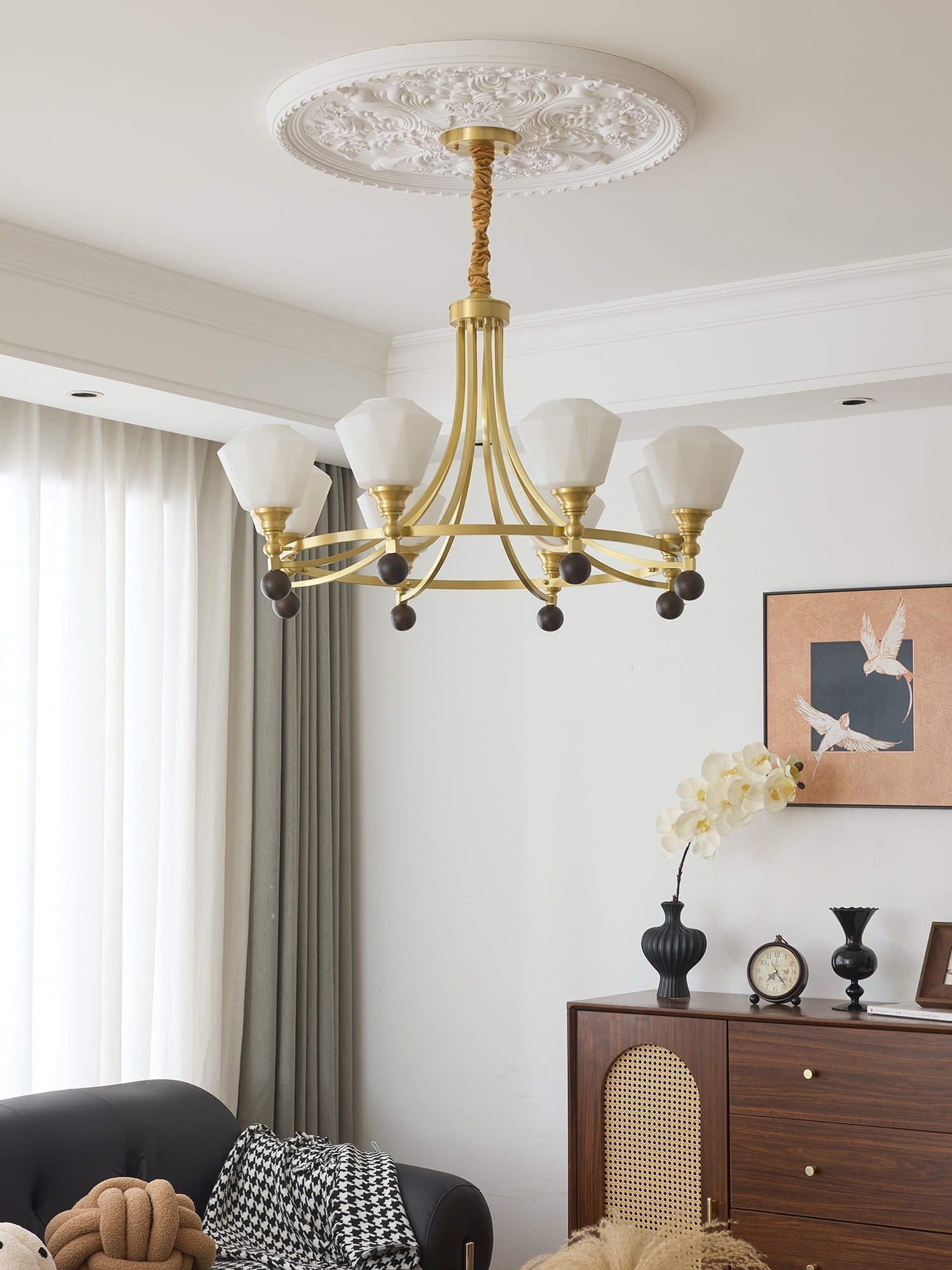 Nyraeyra Premium Nordic Art Kronleuchter aus Messing und Holz-Letslighting