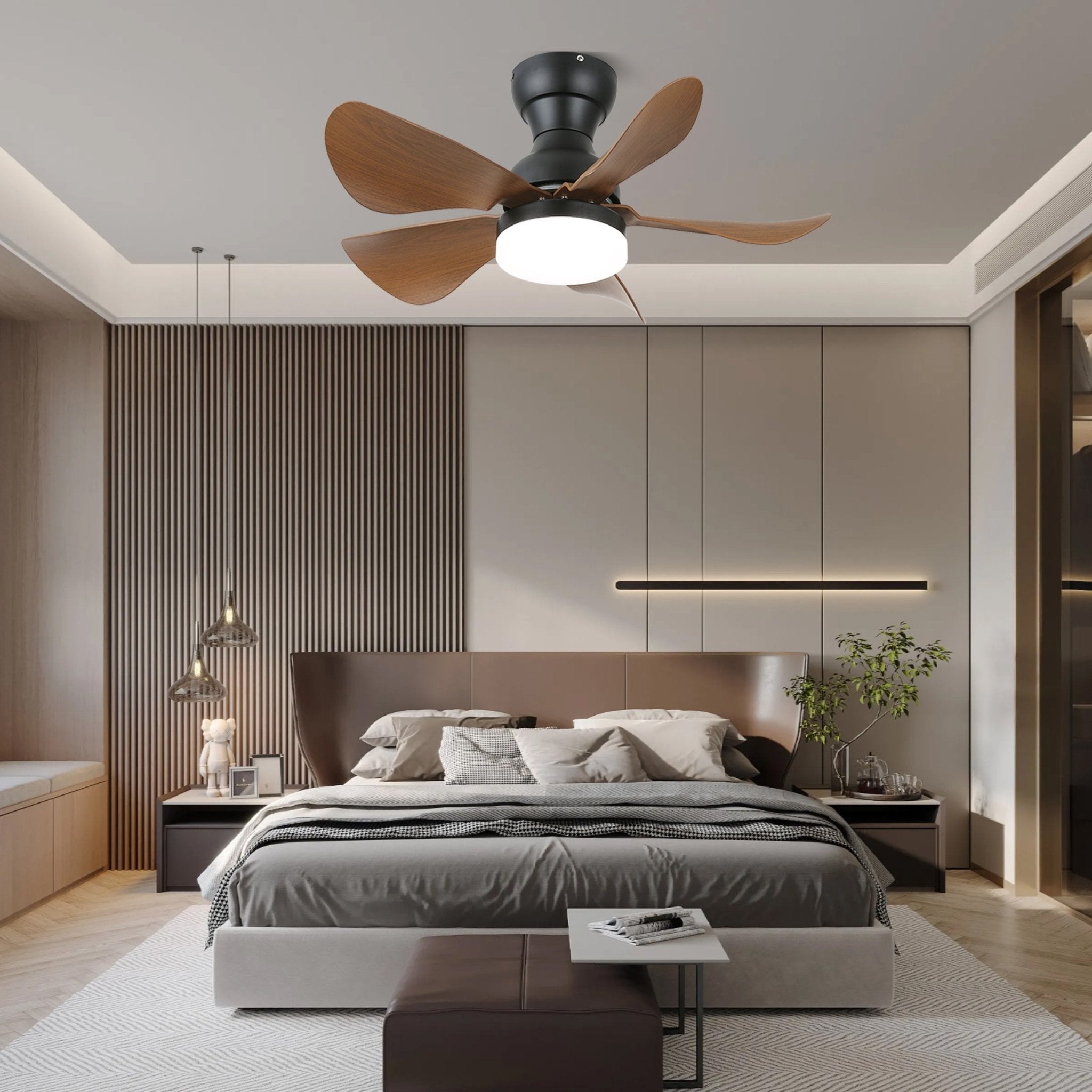 Callen Holz Deckenventilatorleuchte, Seitenansicht
