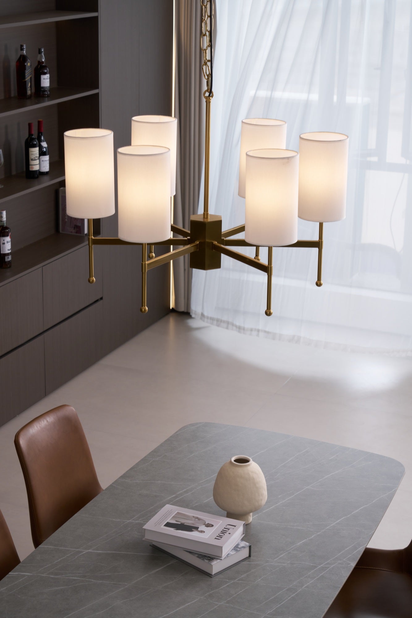 Ulcarisra Vintage Kronleuchter aus Messing mit Stoffbezug-Letslighting