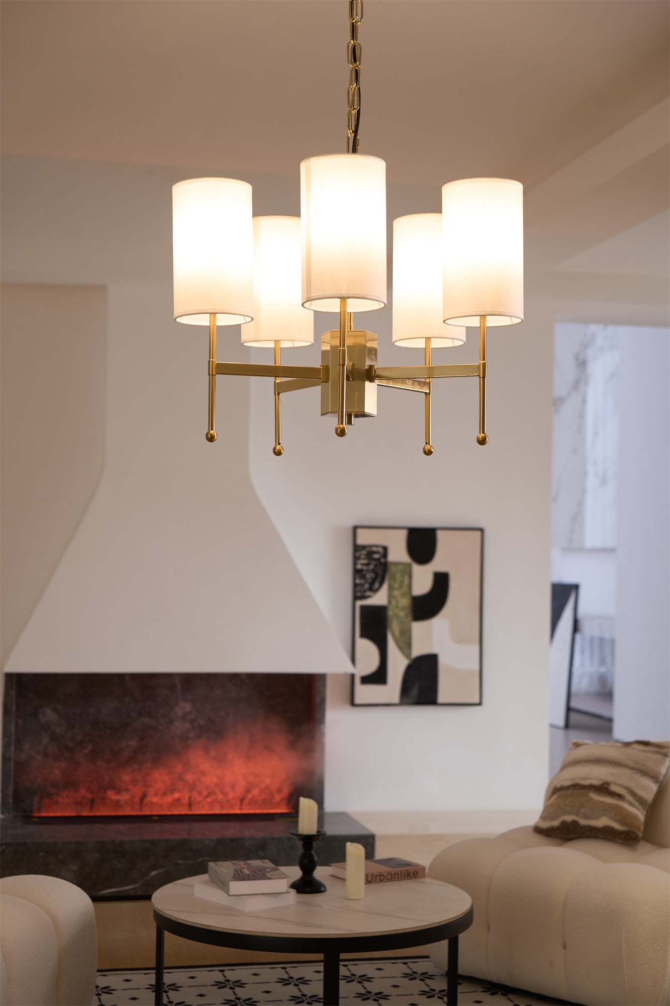 Ulcarisra Vintage Kronleuchter aus Messing mit Stoffbezug-Letslighting
