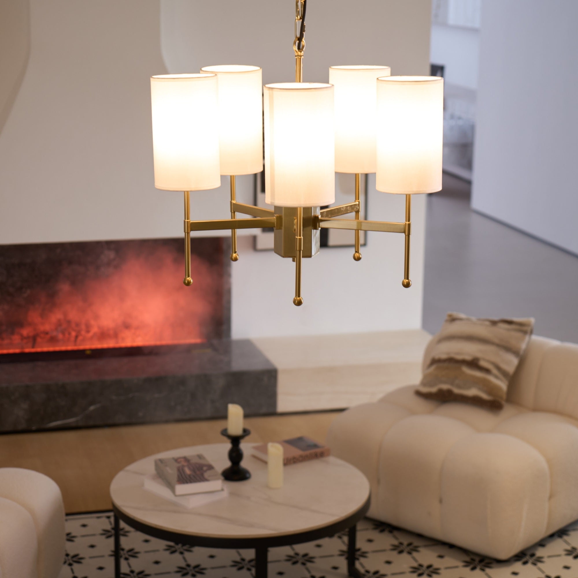 Ulcarisra Vintage Kronleuchter aus Messing mit Stoffbezug-Letslighting