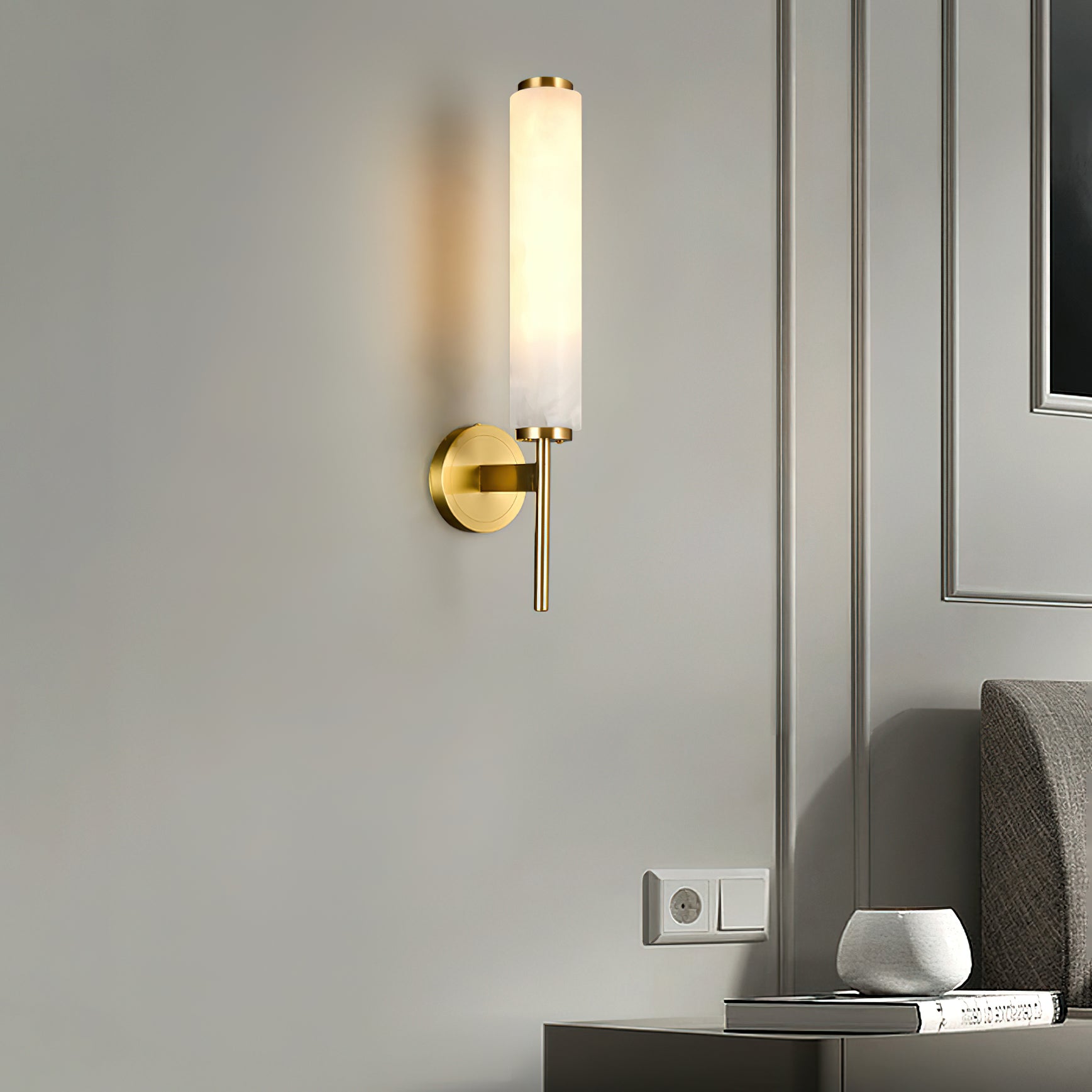 Jern Art-Déco-Wandleuchte aus Alabaster