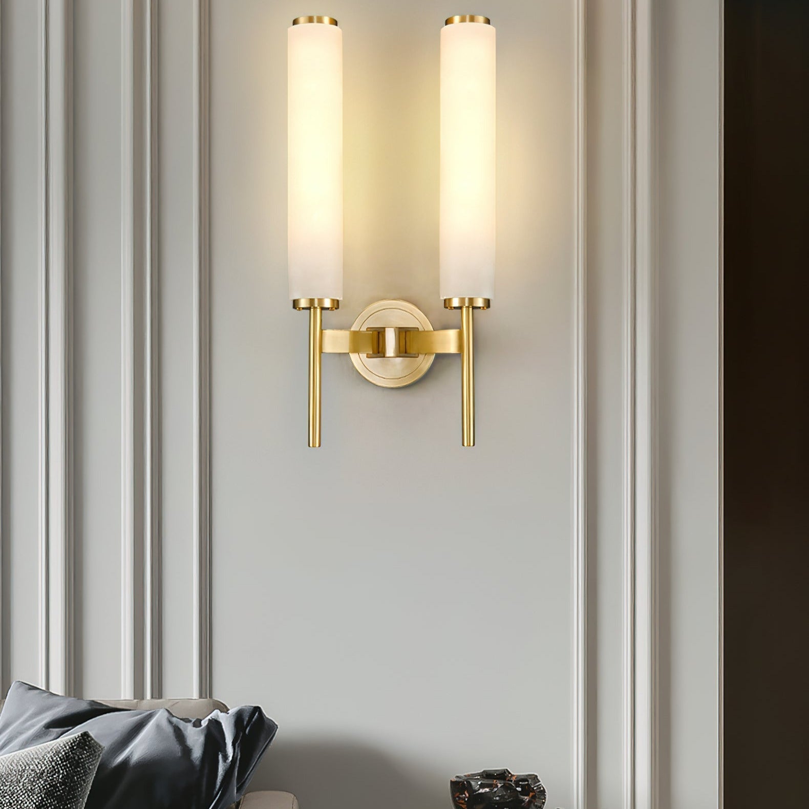Jern Art-Déco-Wandleuchte aus Alabaster