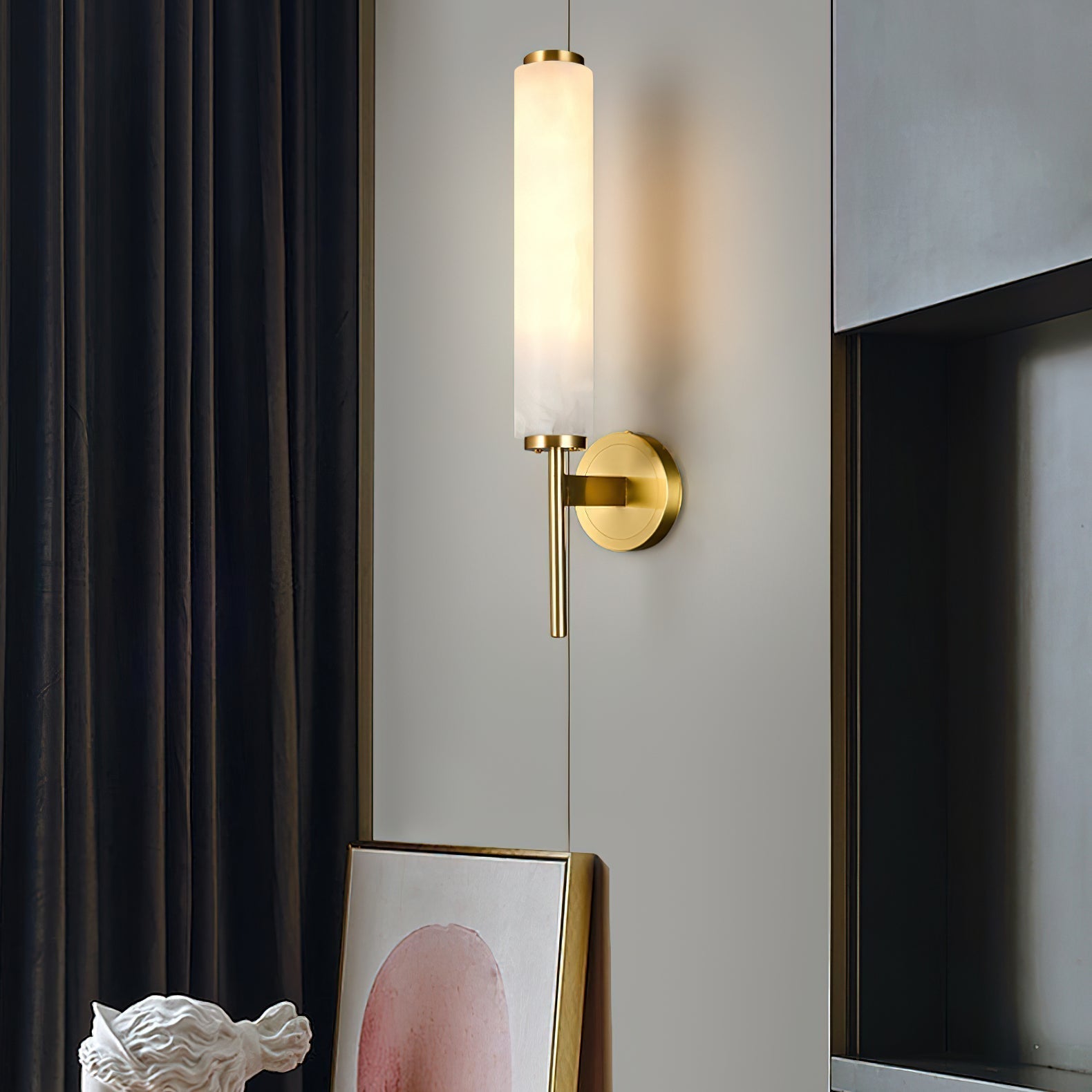 Jern Art-Déco-Wandleuchte aus Alabaster