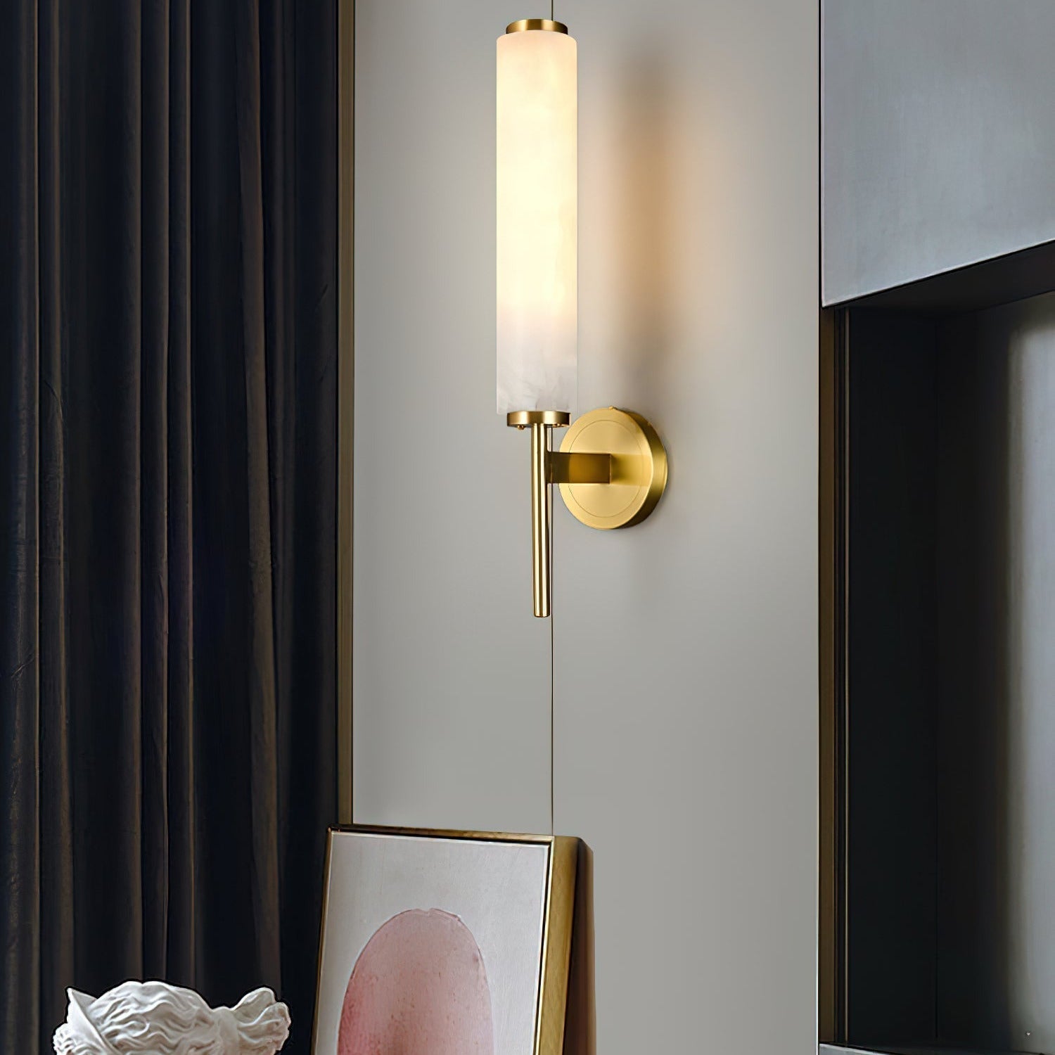 Jern Art-Déco-Wandleuchte aus Alabaster