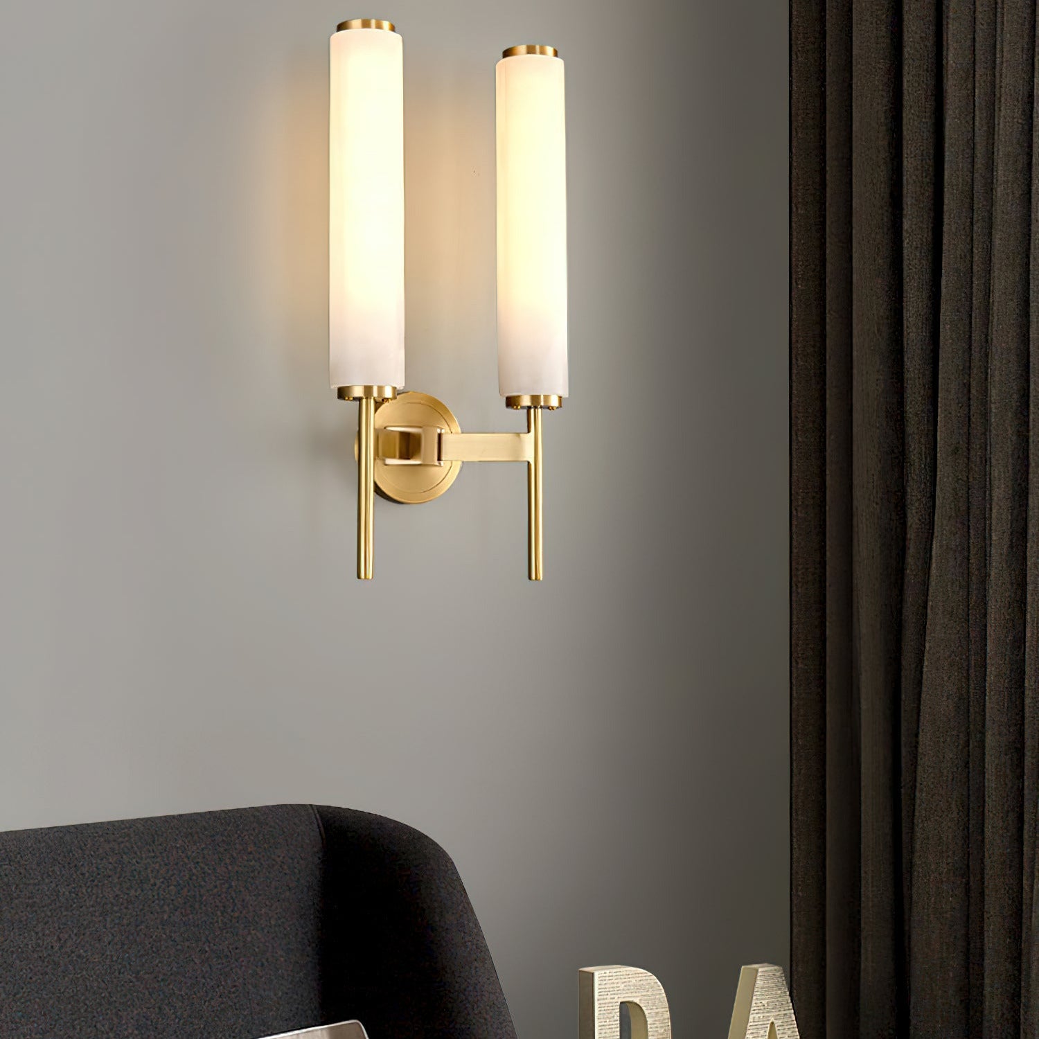 Jern Art-Déco-Wandleuchte aus Alabaster
