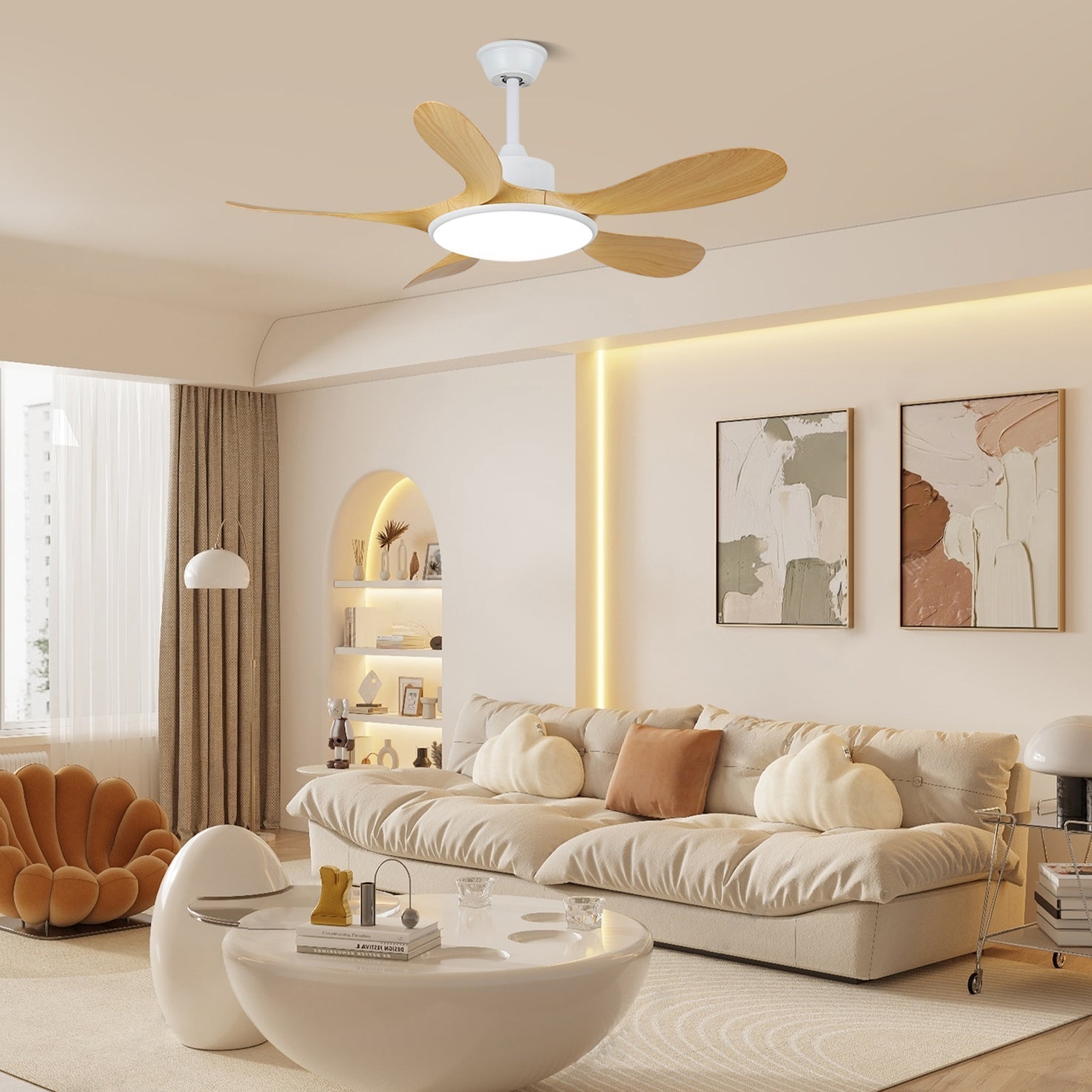 Tirenor Holz Deckenventilator mit Beleuchtung, mit Metallrahmen und ABS-Flügeln