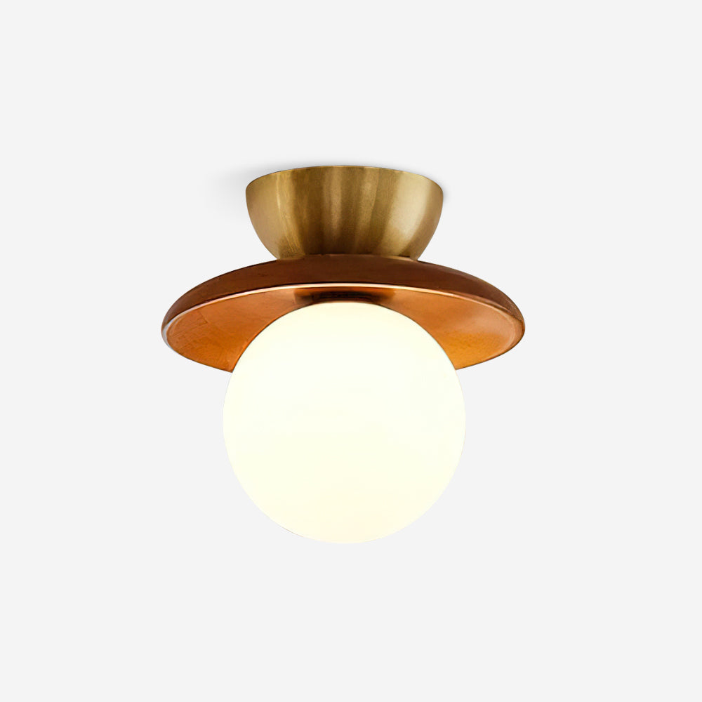 Deckenleuchte Globus Opal Glas Modern Messing Walnuss Akzent Einbau-Letslighting