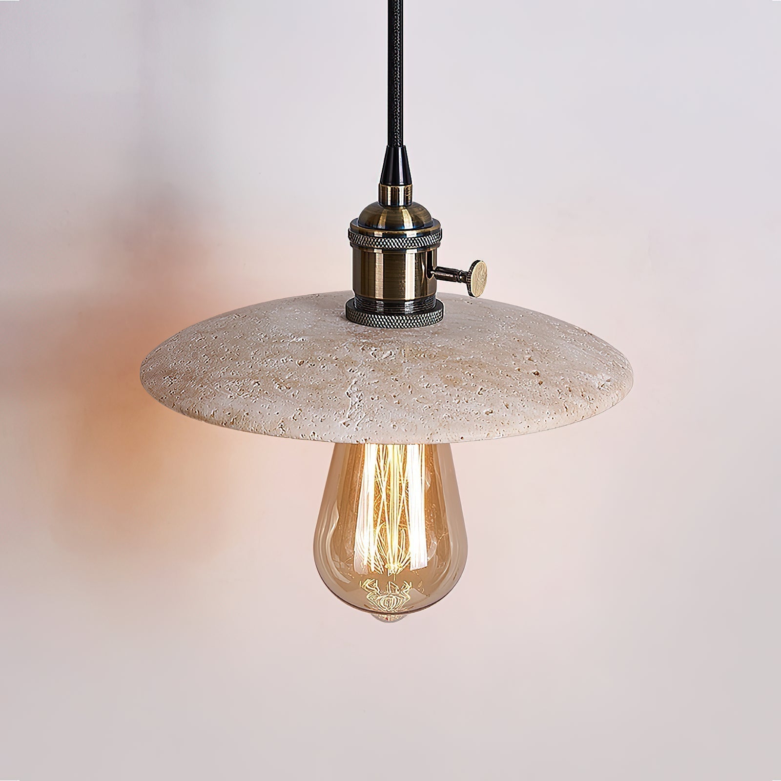 Metis Modern Minimalist Flat Beige Metal Travertine Pendant Lamp - Letslighting